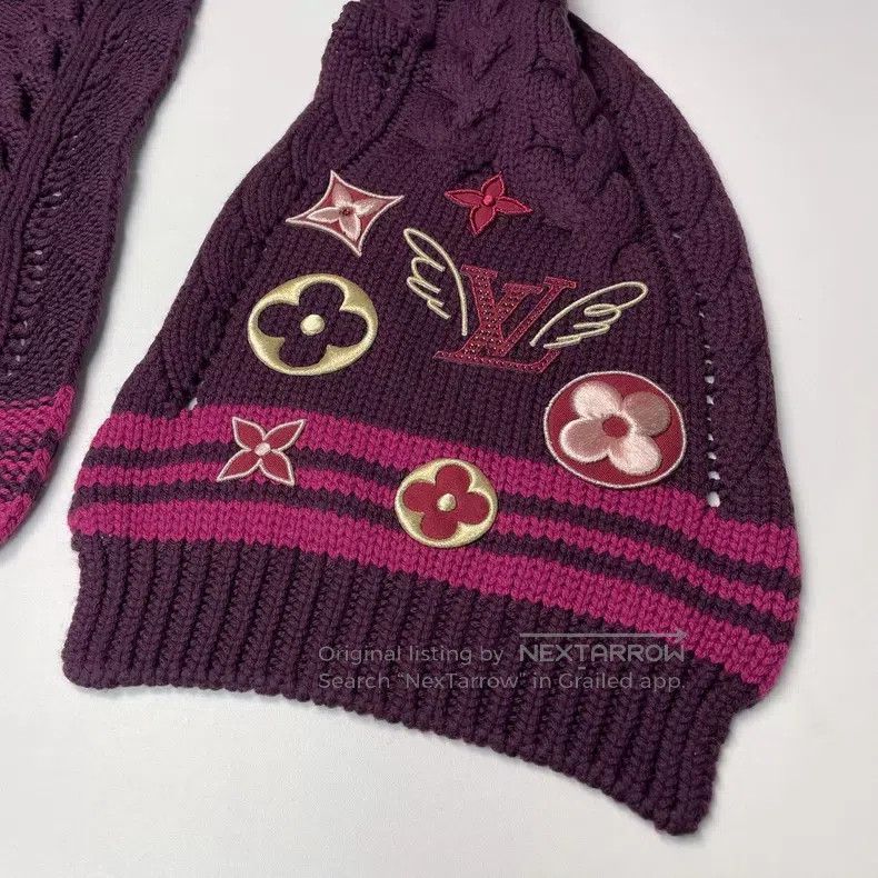 Other Louis Vuitton Purple Multi-Element Logo Wool Woven Scarf Size ONE SIZE - 2 Thumbnail