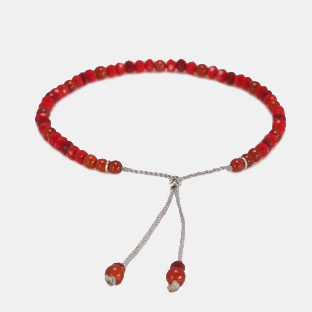 Jewelry x Vintage Tiny Agate Bead Bracelet - Red String & Silver Charm, Women's