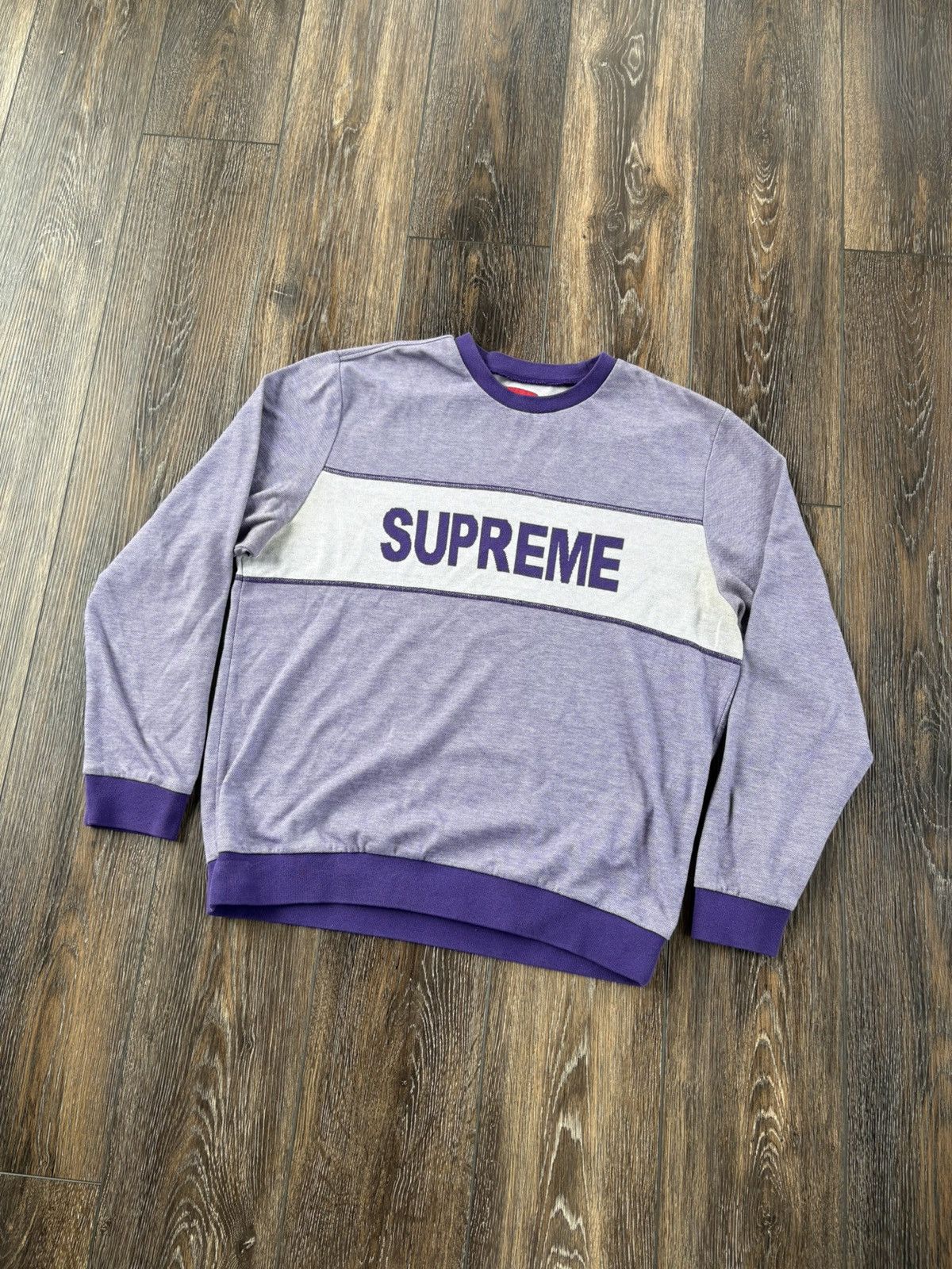 Supreme Tonal Stripe Logo Crewneck Sweater SS17 Purple