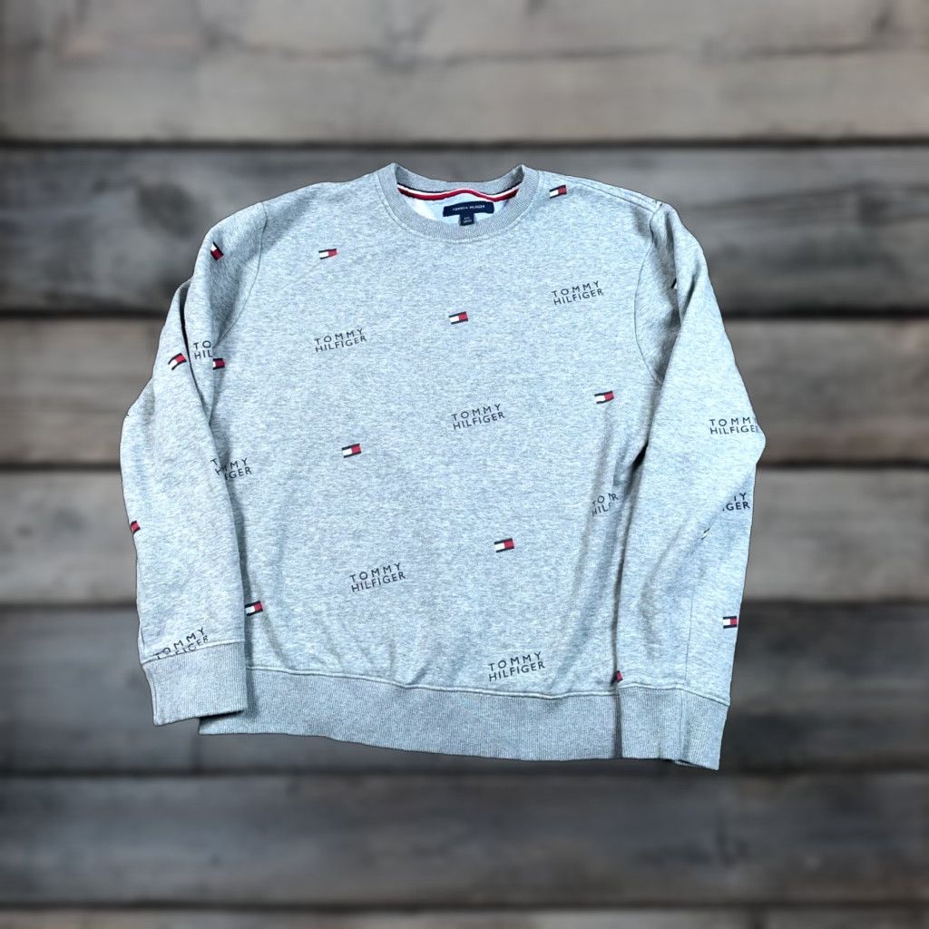 Tommy Hilfiger Tommy Hilfiger All Over Spell Out Sweatshirt Adult Large Gray Crewneck AOP Size US L / EU 52-54 / 3 - 1 Thumbnail