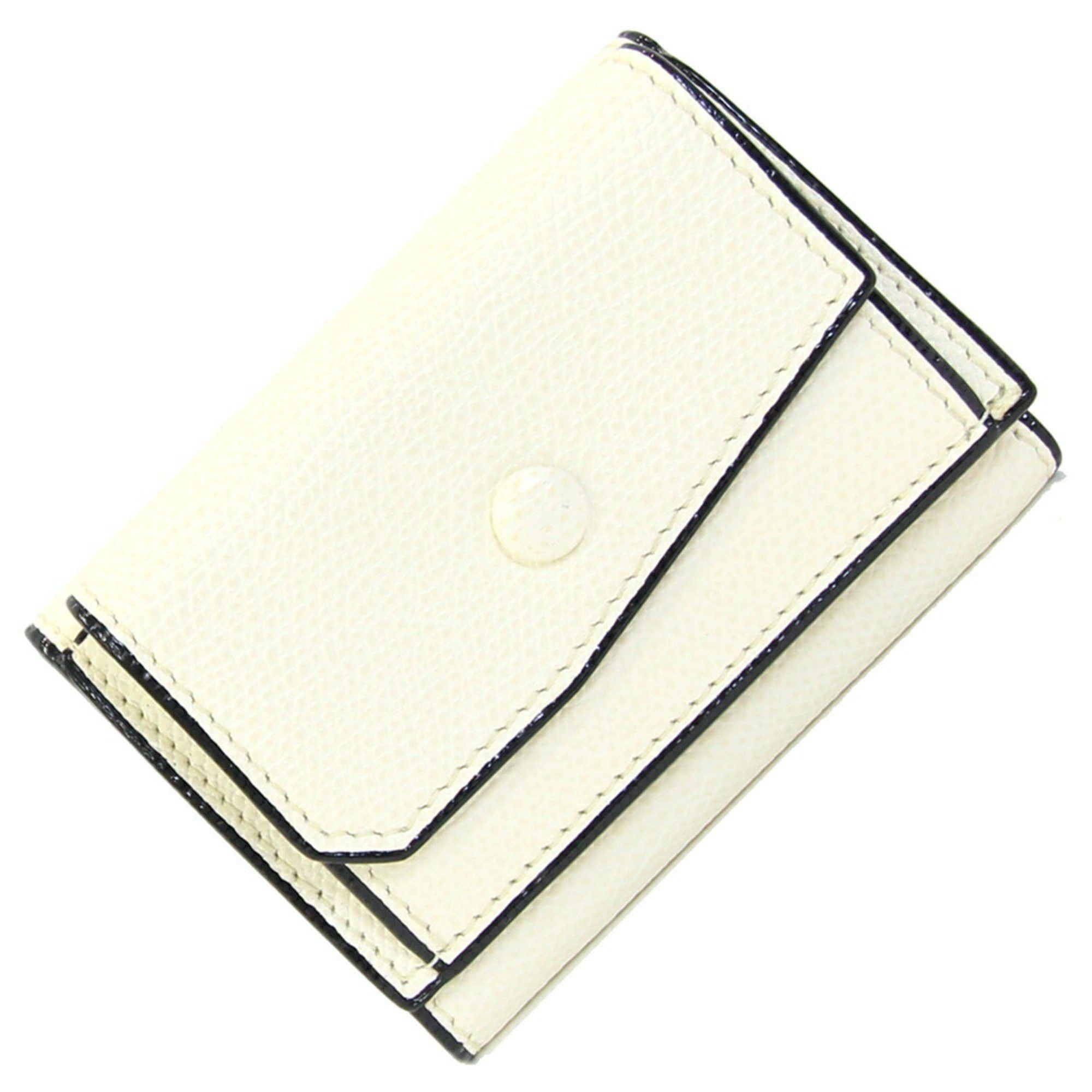 Valextra Tri-Fold Wallet Compact Purse V8L26 Ivory Leather Mini Women's in Beige