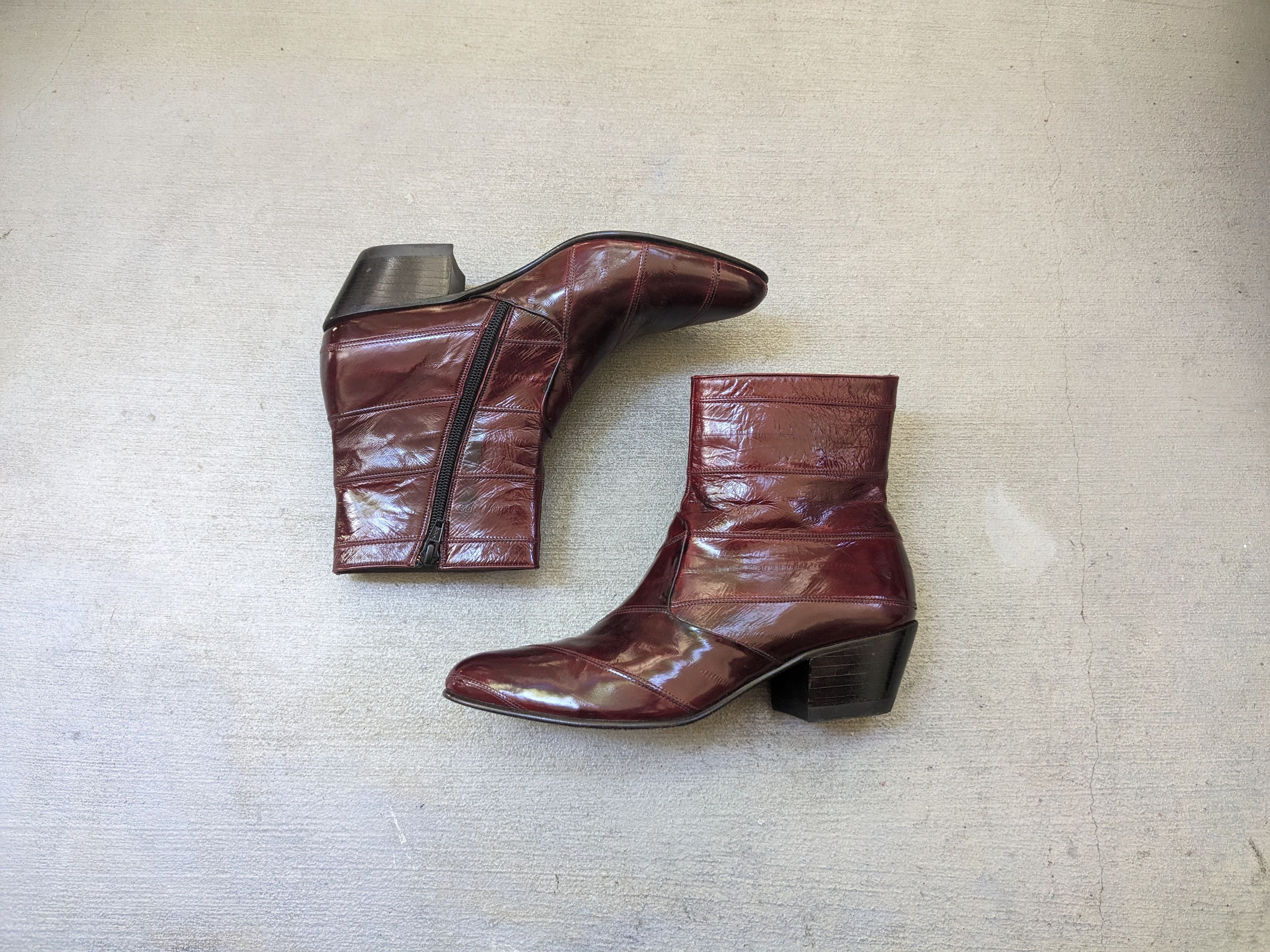 image of Genuine Leather x Vintage Eel Leather Side Zip Boots Burgundy 7.5 Mexico Botas in Burgundy Red Brow