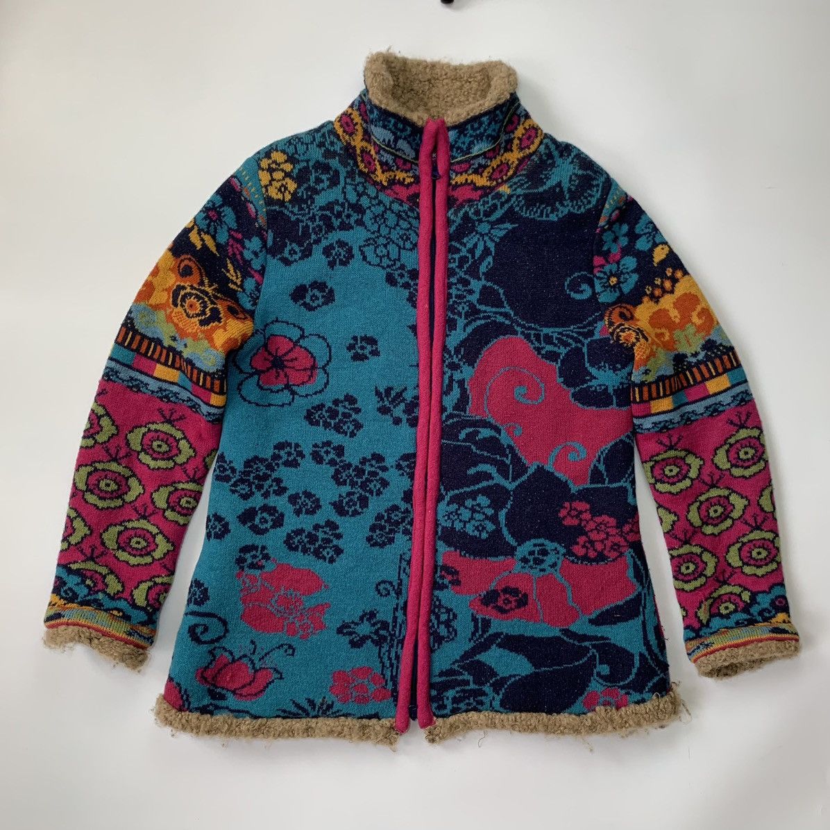 Other Ivko Vintage Wool/Alpaca Floral Full Zip Knit Cardigan Size L / US 10 / IT 46 - 1 Thumbnail
