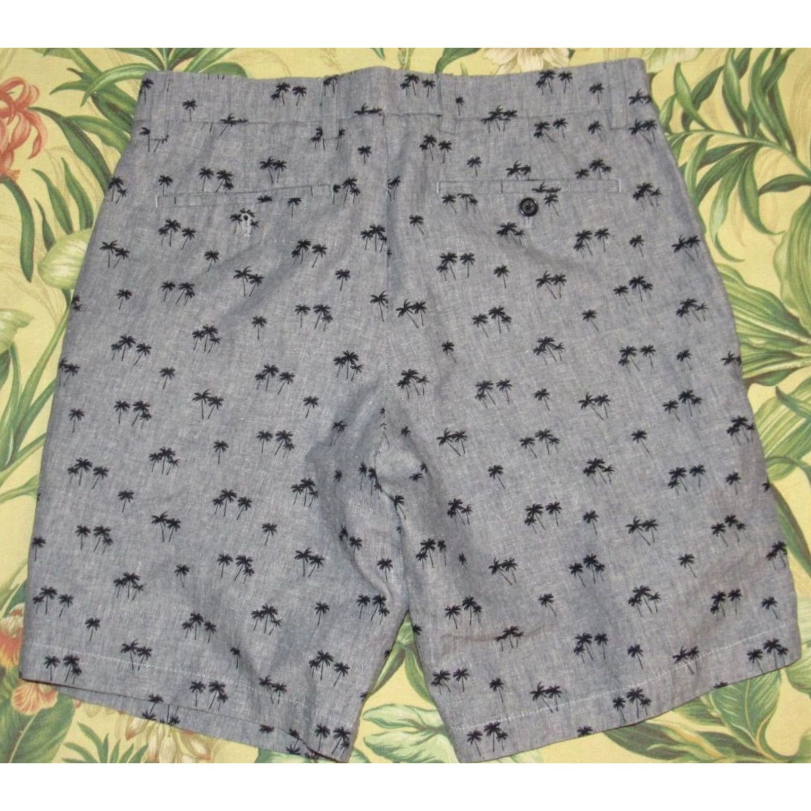Banana Republic BANANA REPUBLIC Blue Palm Tree Printed 9" Linen Cotton Chino Aiden Shorts 31 Mens Size US 31 - 3 Thumbnail