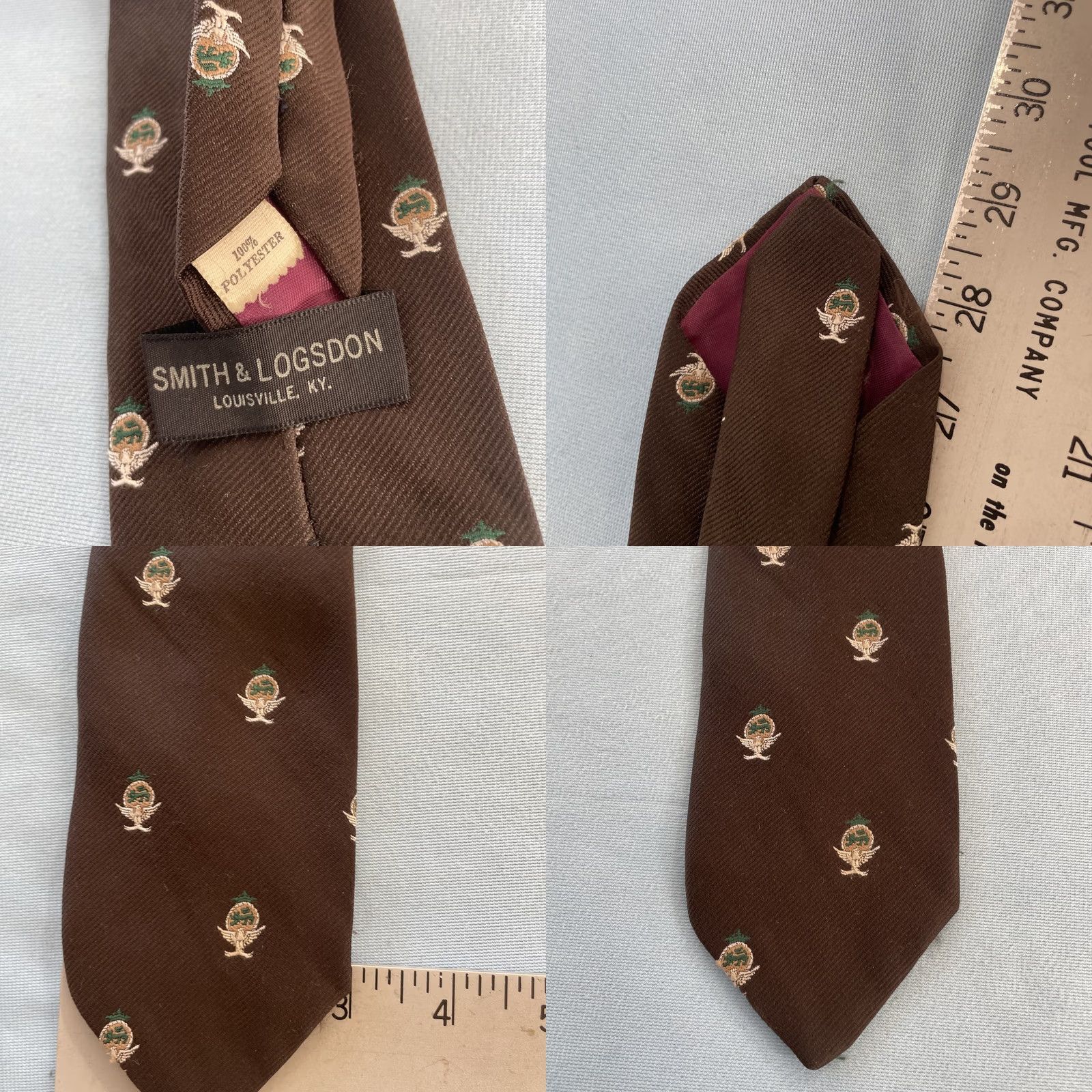 Vintage VINTAGE Smith & Logsdon Tie Necktie Eagle Flight Crest Woven Capsule 3x58 Brown Polyester Men's Tie 60s 70s Capsule Necktie Size ONE SIZE - 8 Thumbnail