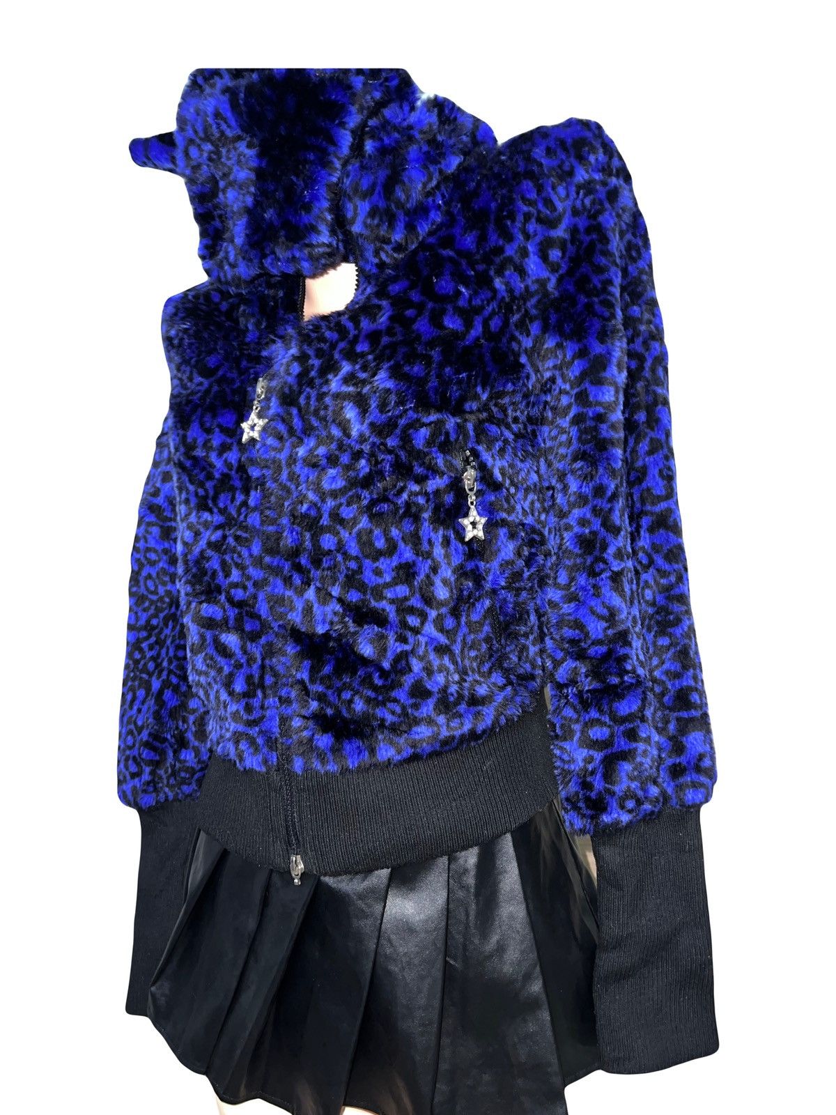Japanese Brand JSG leopard fur cat ear hoodie zip ★☆ Size ONE SIZE - 6 Thumbnail