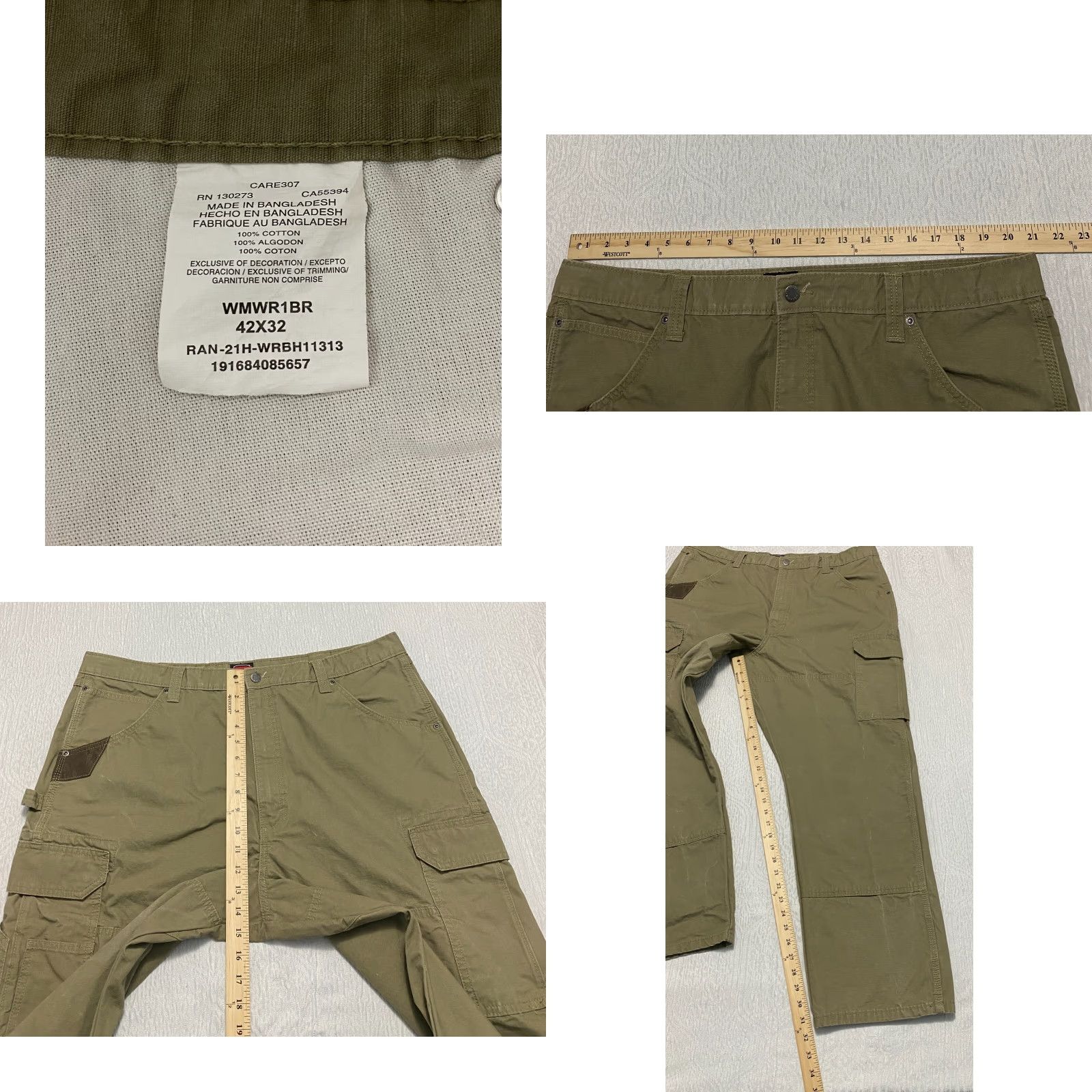 Wrangler Wrangler Workwear Relaxed Fit Carpenter Cargo Pants 42×32 Beige Wide Leg Ripstop 5-Pocket Mens Jeans Pants Size US 42 / EU 58 - 8 Thumbnail