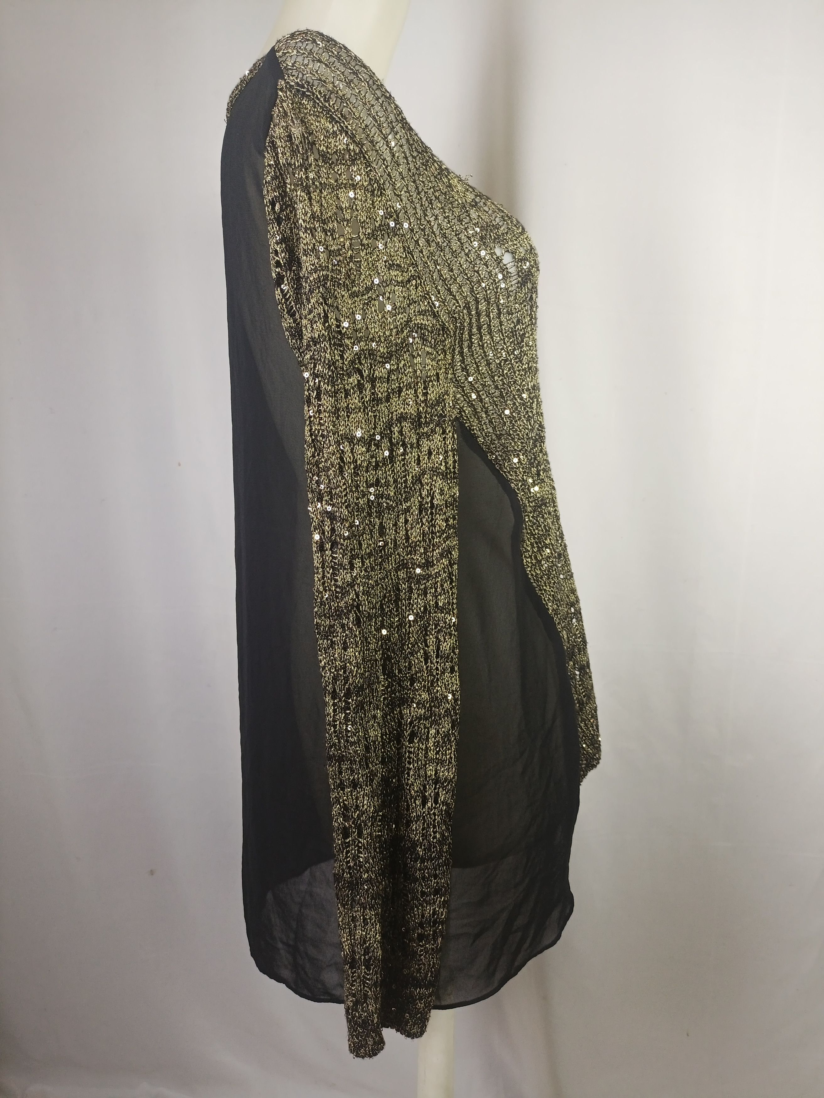 Japanese Brand BESTI BELLI Milan Black Gold Sequin Distressed Knit Size L / US 10 / IT 46 - 23 Thumbnail