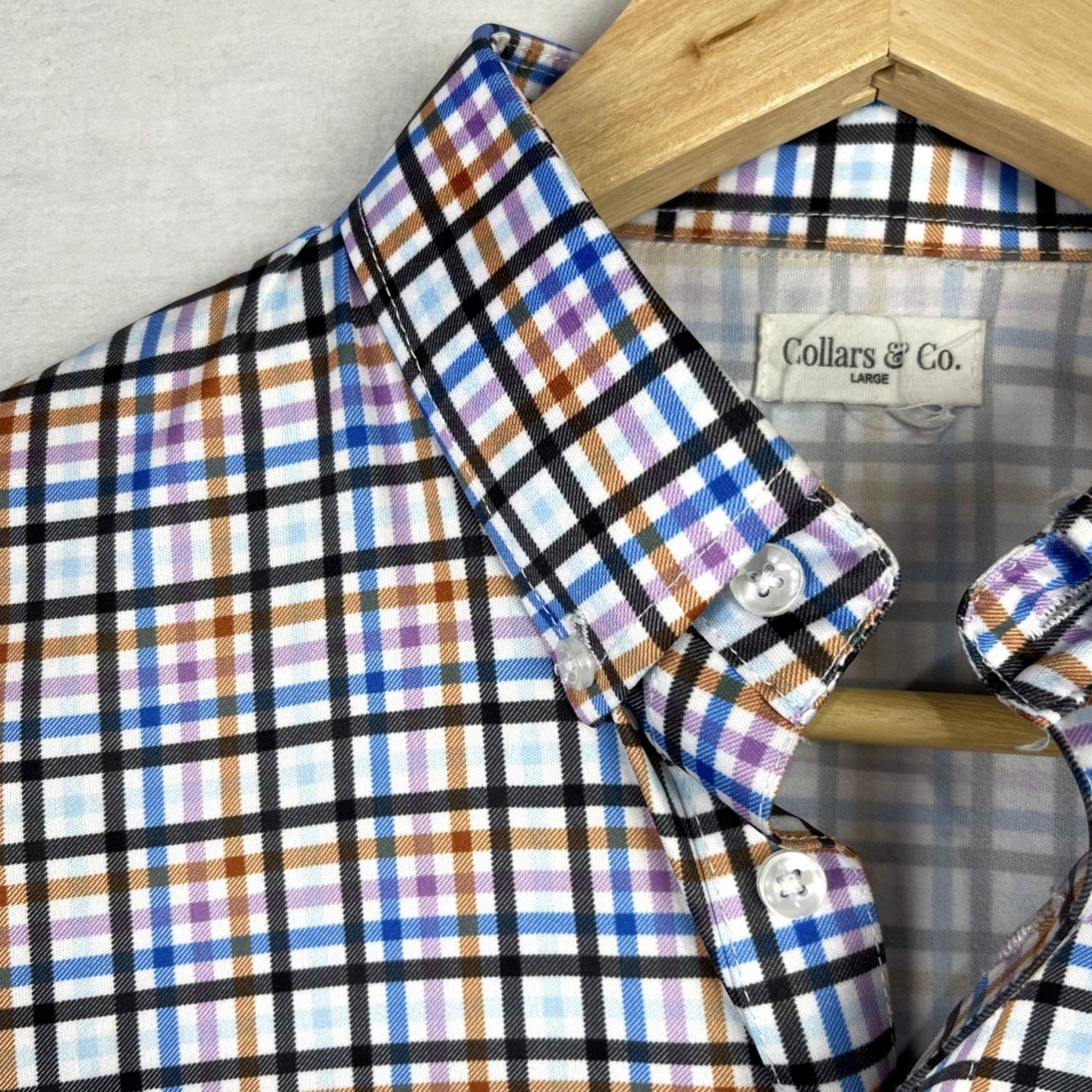 CO Collars & Co Polo Shirt Mens Large Checked Button Down Short Sleeve Multi Color Size US L / EU 52-54 / 3 - 7 Thumbnail