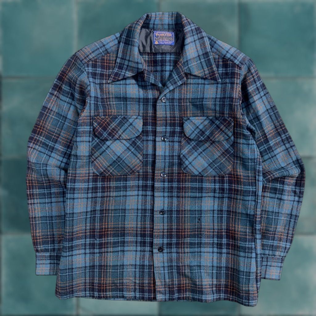 Pendleton VINTAGE Pendleton Board Shirt Mens S 1960s Plaid Wool Long Sleeve Button-Down Collared USA Crest Pattern Blue - Mens Shirt Vintage Workwear Size US S / EU 44-46 / 1 - 1 Thumbnail