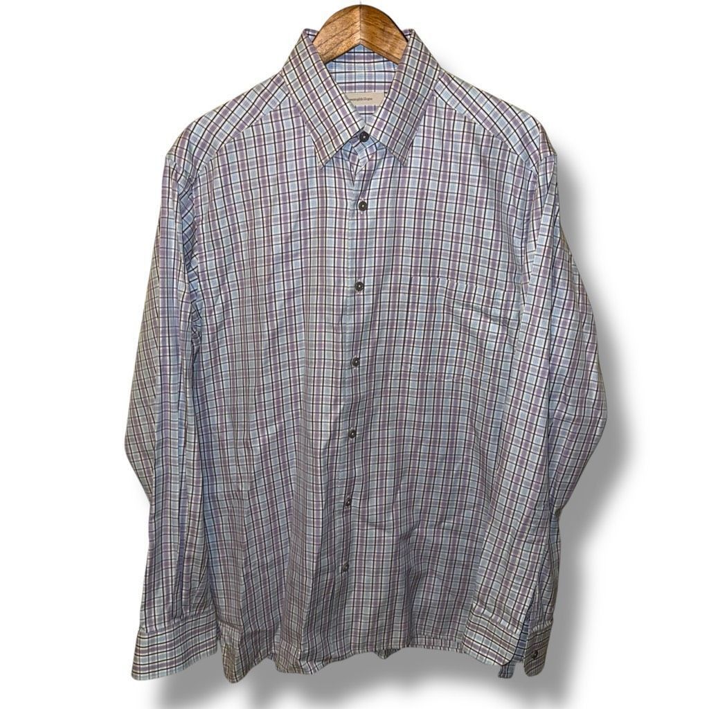 Ermenegildo Zegna Ermenegildo Zegna Purple & Blue Check Button Down Shirt Size Size US L / EU 52-54 / 3 - 1 Thumbnail