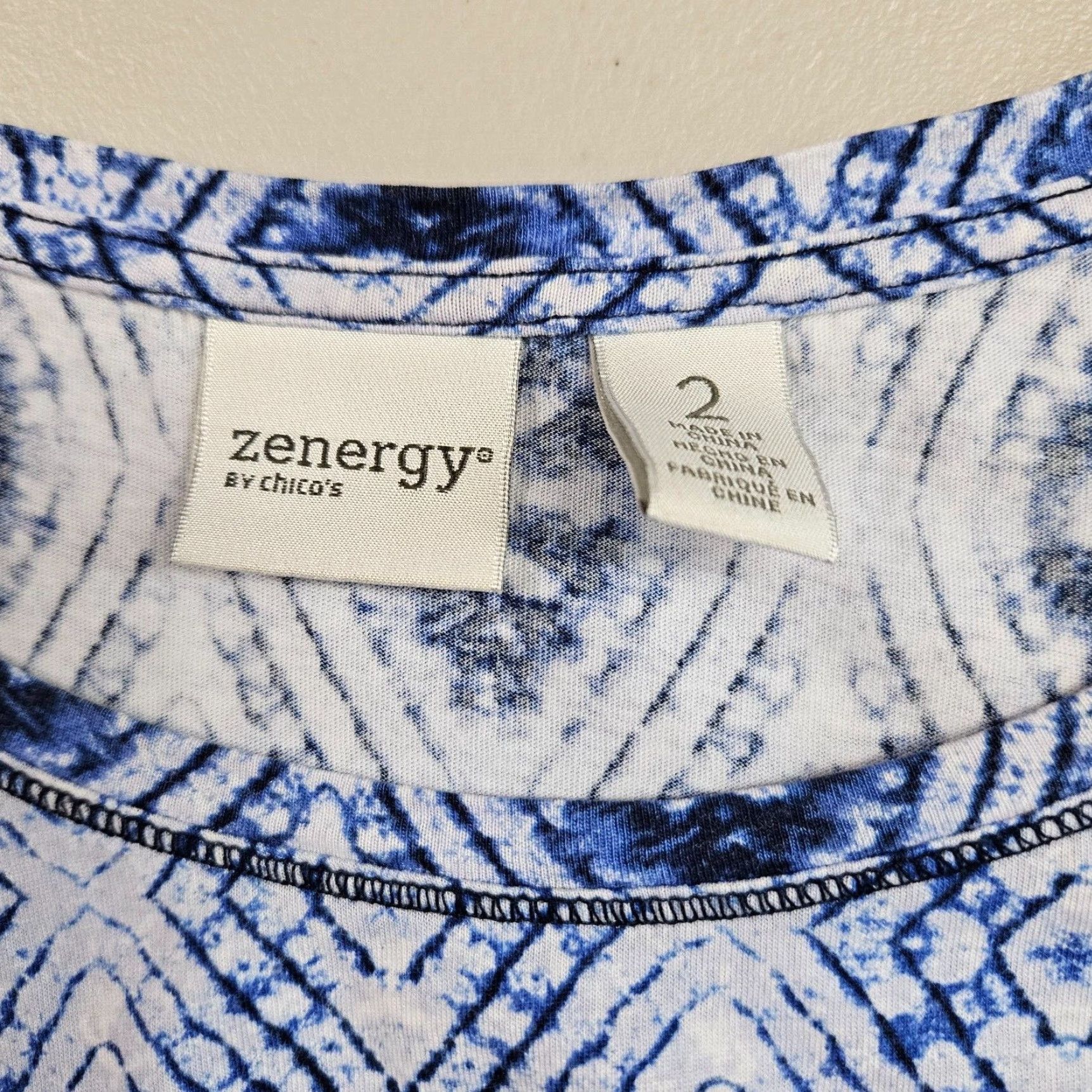 Vintage Chicos Zenergy Womens Top Sz Large Blue Cotton Blend Short Sleeve Printed Size L / US 10 / IT 46 - 6 Thumbnail