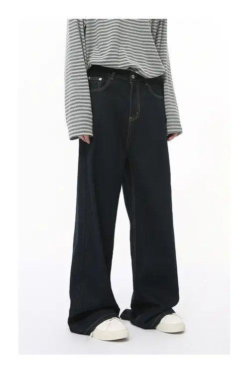 VIBE Retro dark blue washed distressed straight-leg jeans Size US 32 / EU 48 - 6 Thumbnail