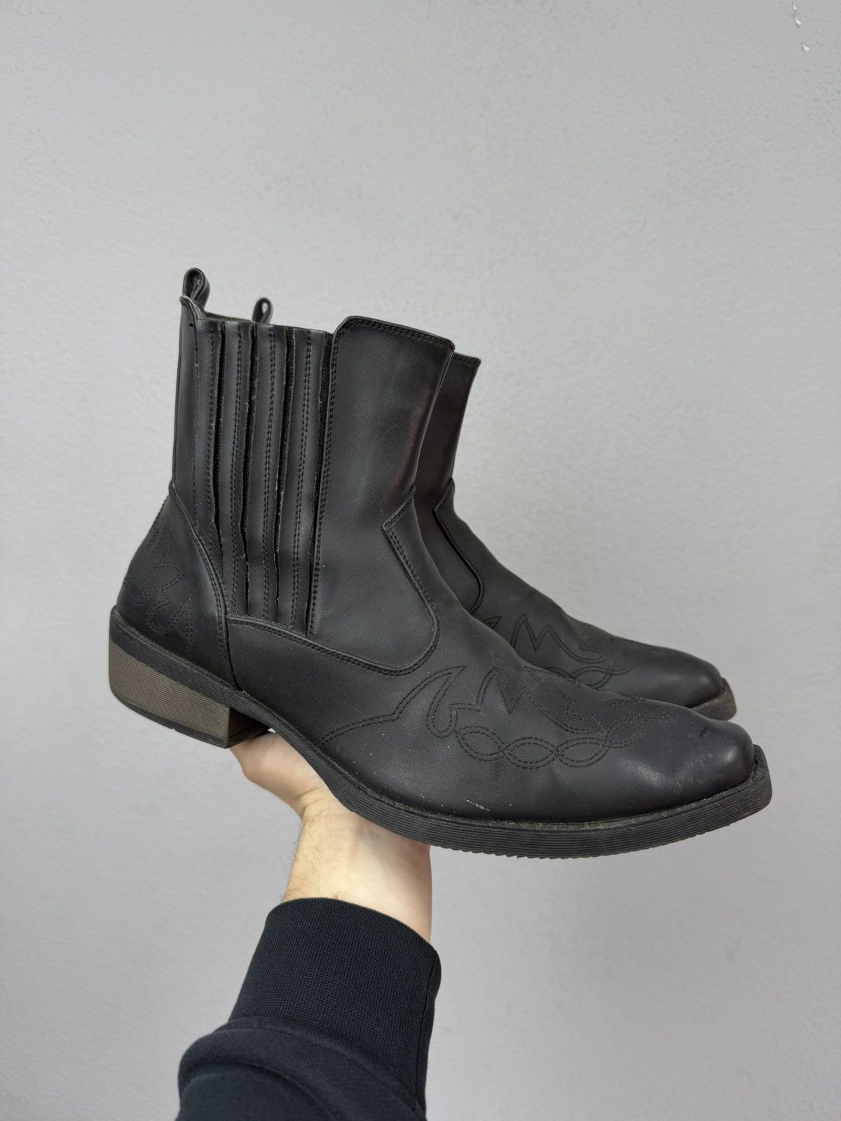 If Six Was Nine AS 98 Vibe Artisan Black Leather Side Cowboy Biker Boots Size US 12.5 / EU 45-46 - 2 Thumbnail