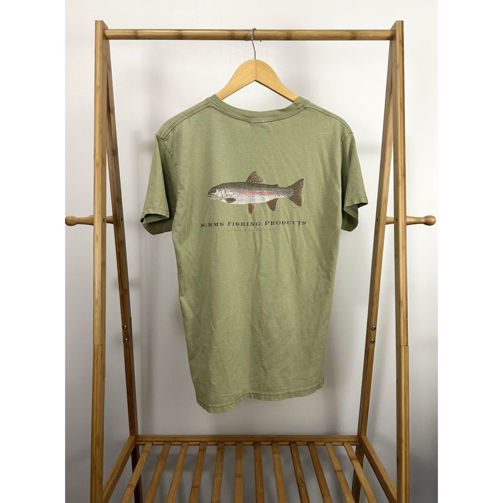 Rainbow VTG Simms Fishing Rainbow Trout Worn Outdoor Camping T-Shirt M Men Green Shirt Fly Fishing Mens Distressed Used Pattern Size US M / EU 48-50 / 2 - 2 Thumbnail