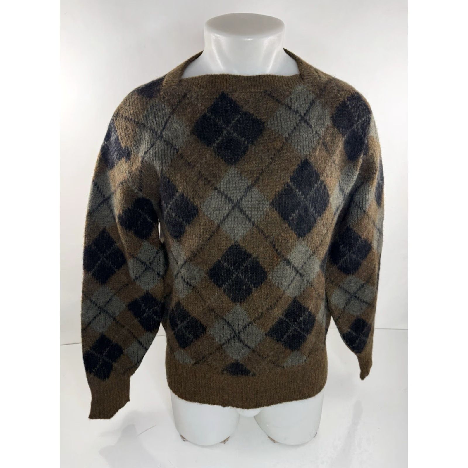 Jantzen JANTZEN Pullover Sweater Mens M Mohair Wool Argyle 1960s Brown Gray Blue Knit Vintage Size US M / EU 48-50 / 2 - 2 Thumbnail
