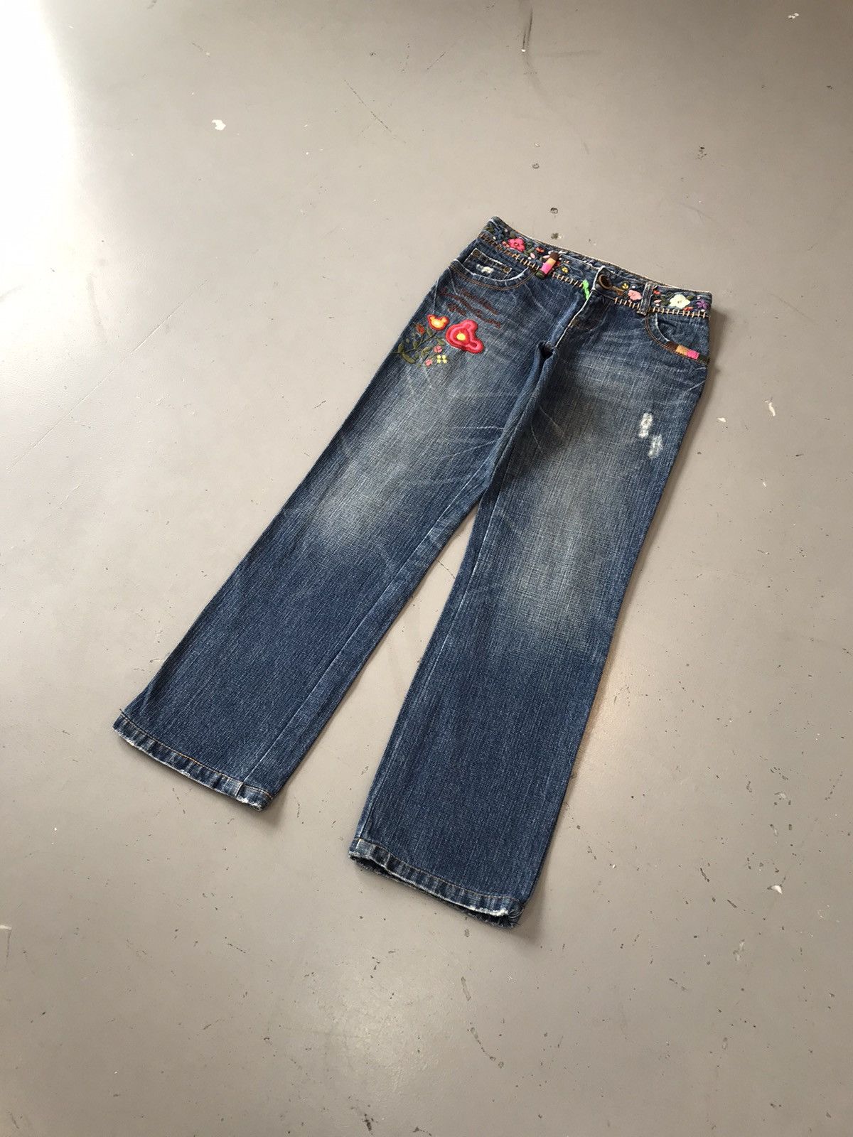 Vintage Y2K Style Flower 🌹 Embroidery Straight Fit denim Size 36" / US 14 / IT 50 - 4 Thumbnail