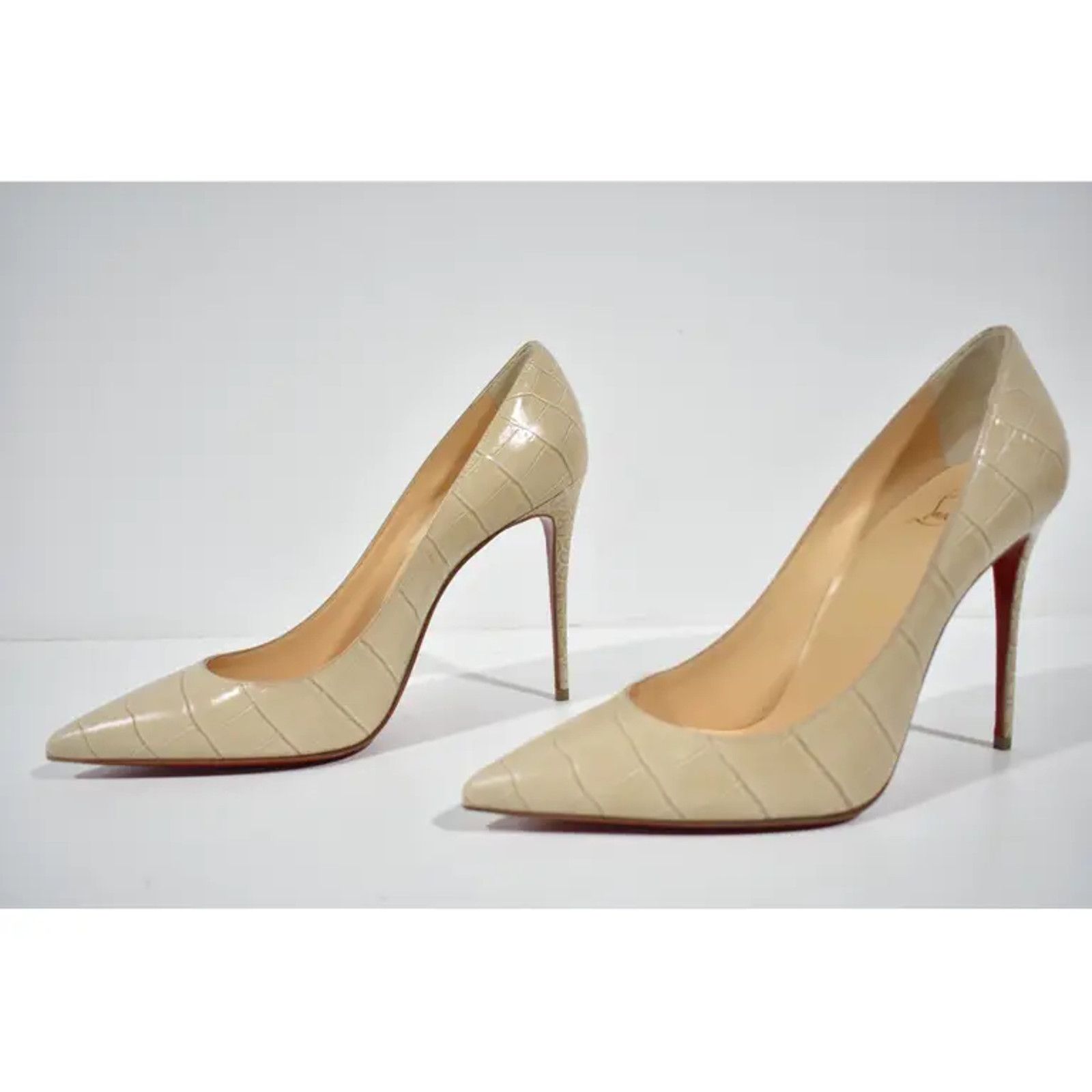 Christian Louboutin Kate 100 Nougat Nude Calf Ali Croc Pointed Toe Heel Pump 41 Size US 11 / IT 41 - 9 Thumbnail