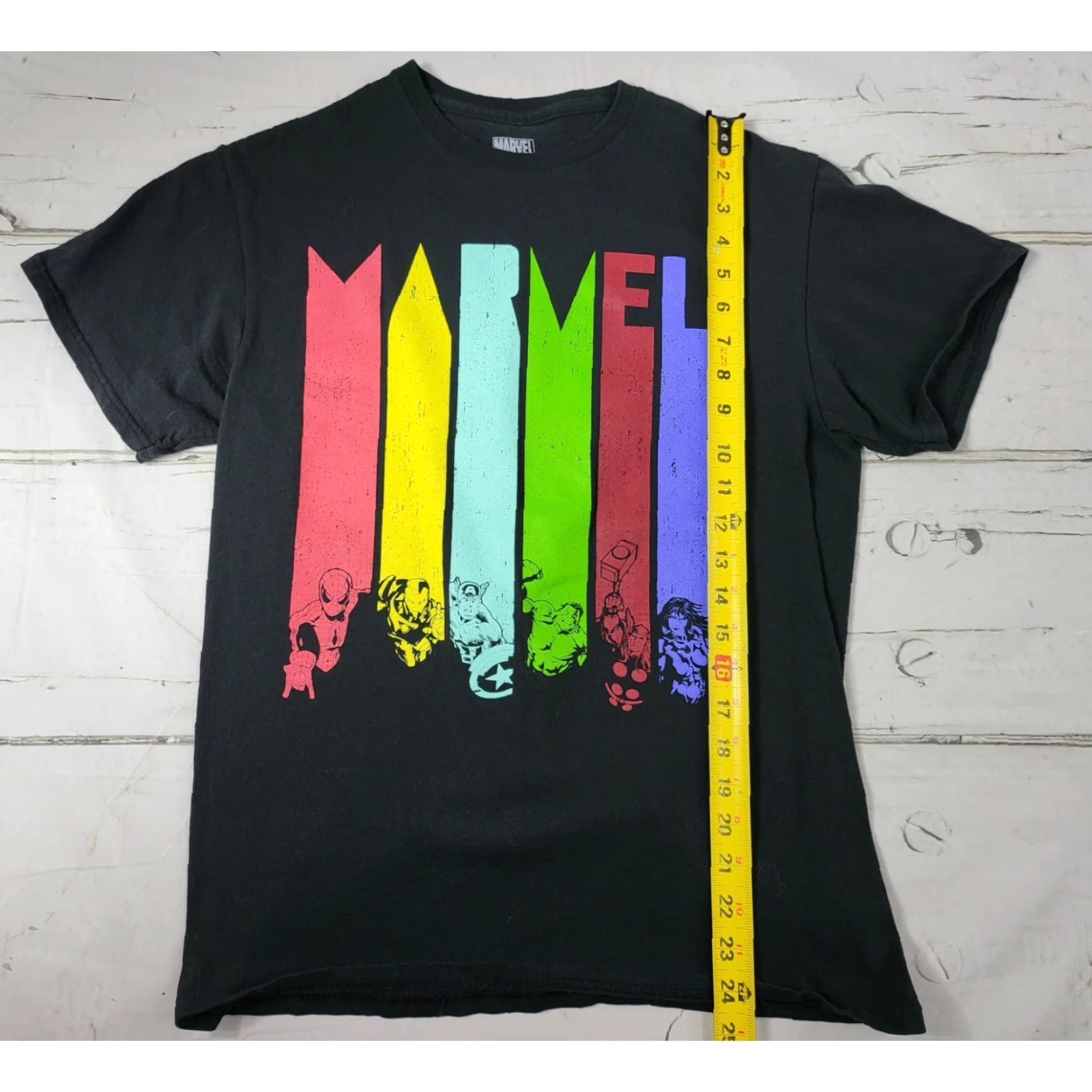 Vintage Marvel Rainbow Black Short Sleeve Distress Graphic T-Shirt Mens M EUC Size US M / EU 48-50 / 2 - 4 Thumbnail