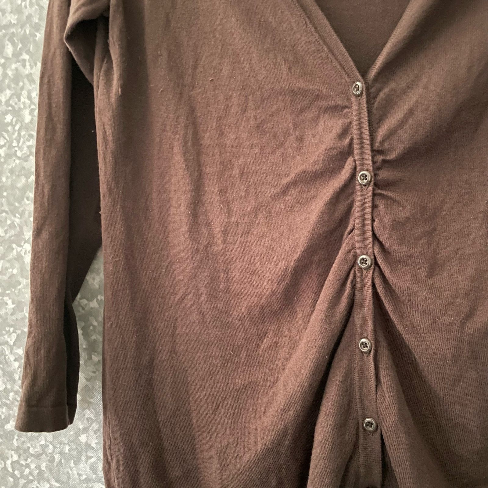Coldwater Creek Coldwater Creek Brown Silk Blend Gathered Cardigan Sweater Size L / US 10 / IT 46 - 3 Thumbnail