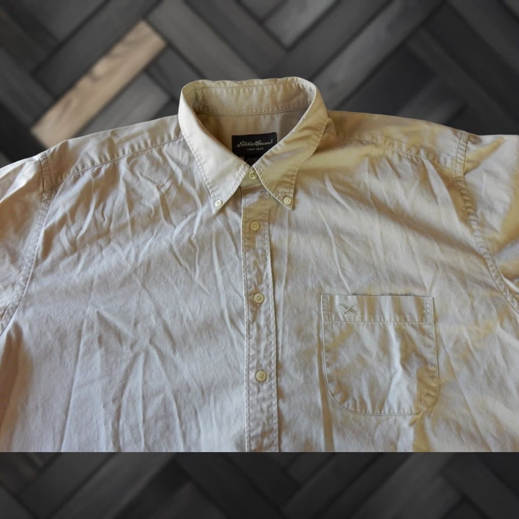 Eddie Bauer Eddie Bauer Men's Button-Up Shirt Short Sleeve 2XLT Beige Cotton Solid Big & Tall Shirt Mens Size US XXL / EU 58 / 5 - 1 Thumbnail