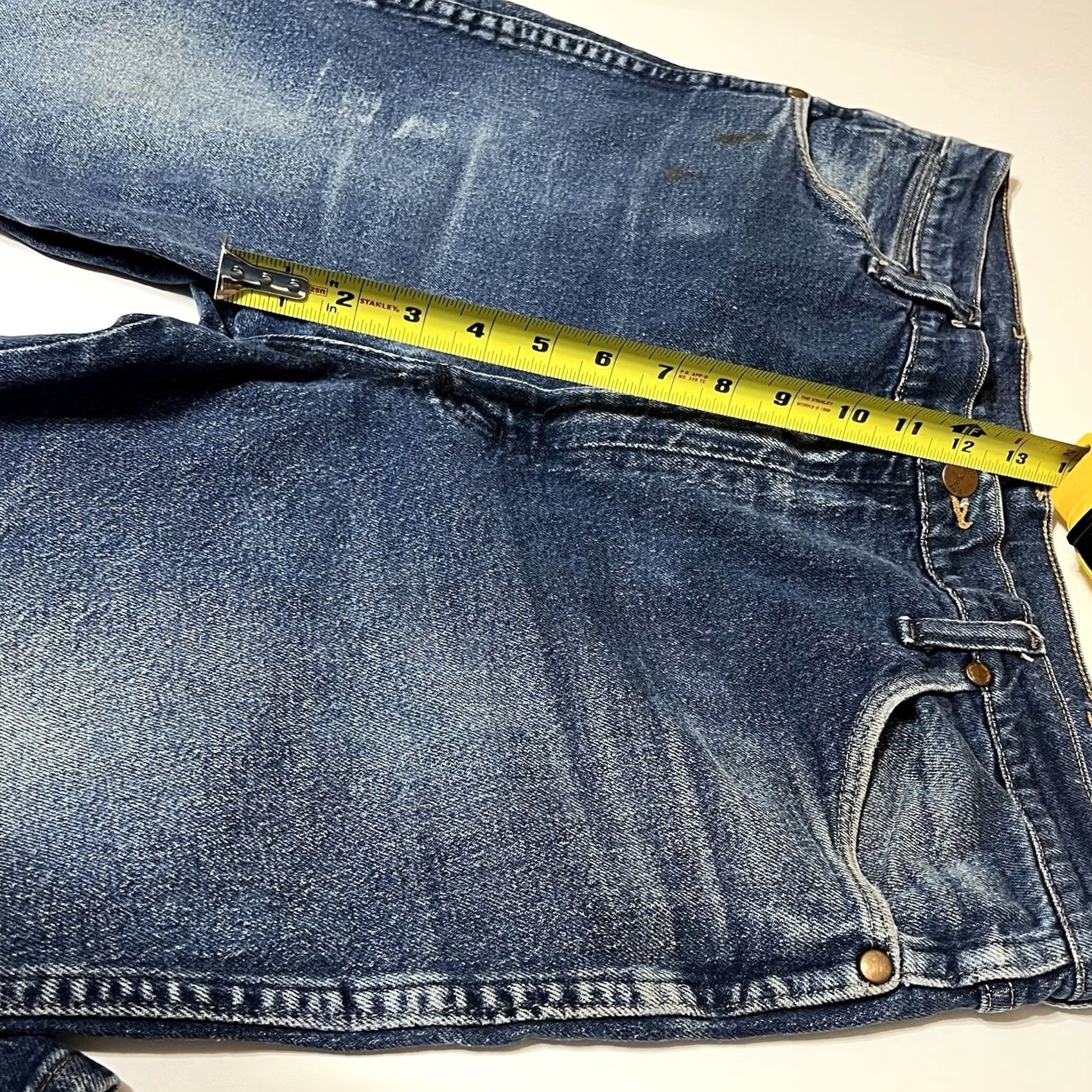 Wrangler Wrangler Cowboy Cut Slim Fit Jeans 37x30 Blue Denim 937STR Distressed 5-Pocket Mens Jeans Size US 37 - 4 Thumbnail