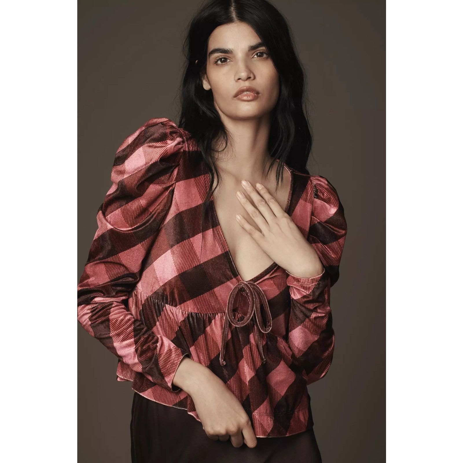 Anthropologie New Maeve Velvet Babydoll Long-Sleeve Top $88 Small Pink Size S / US 4 / IT 40 - 1 Thumbnail