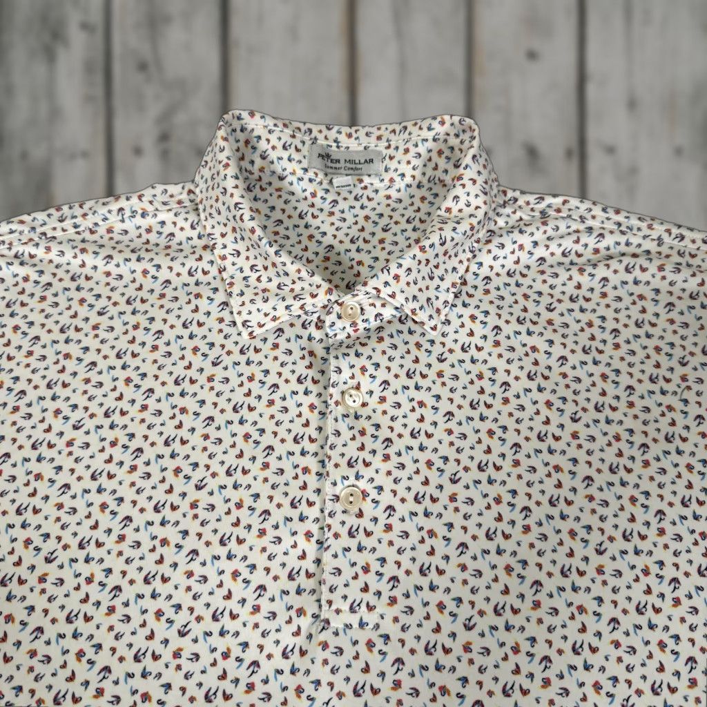 Peter Millar Shirt Polo Men XL White Summer Comfort Golf Fly Fishing Performance