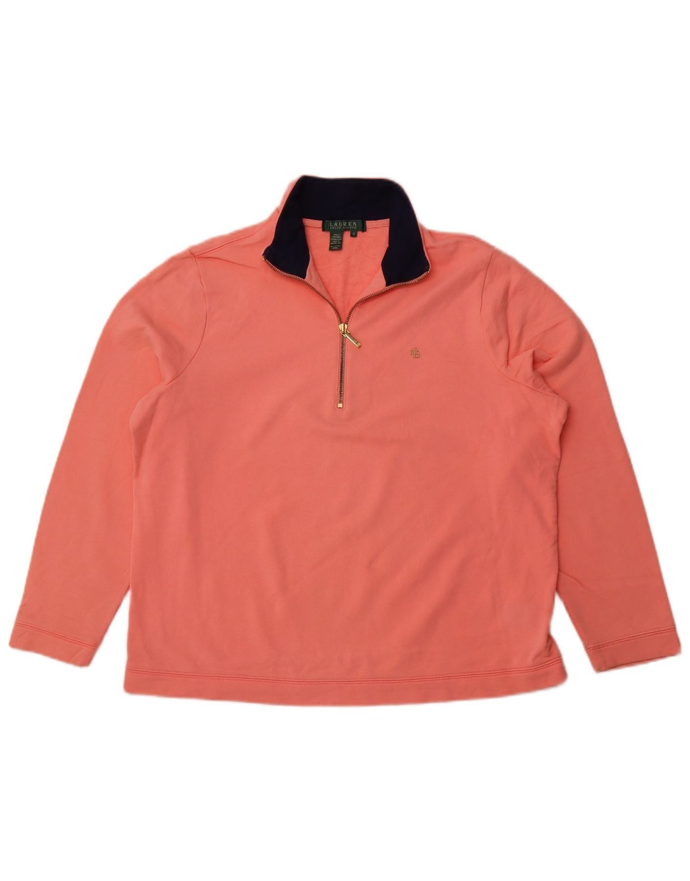 Ralph Lauren Womens Zip Neck Sweatshirt Jumper UK 18 XL Orange Cotton Size L / US 10 / IT 46 - 1 Thumbnail