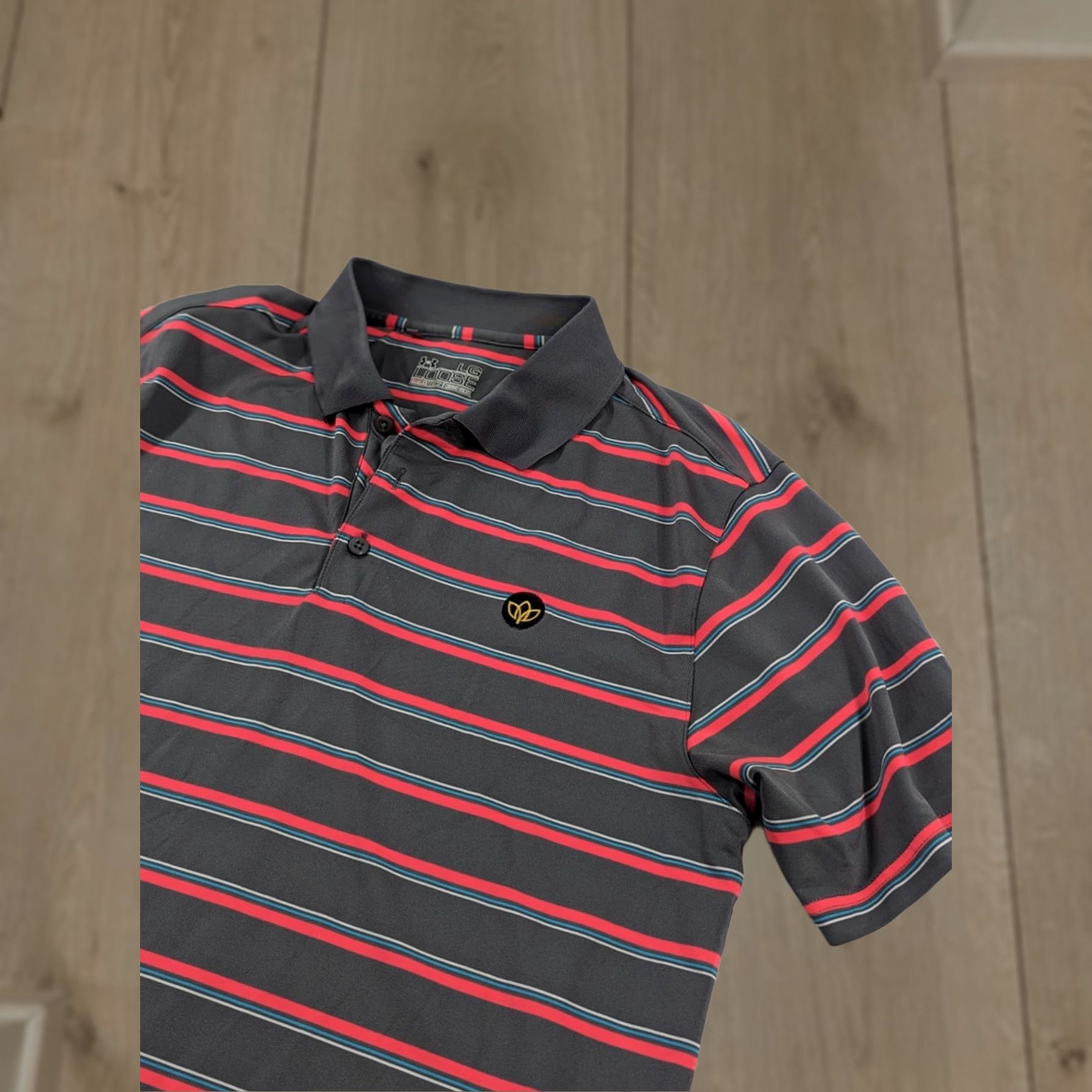 Under Armour Under Armour Polo Shirt S/S Golf Draddy Sport Multicolor Striped Gray Pink Large - Men Size US L / EU 52-54 / 3 - 1 Thumbnail