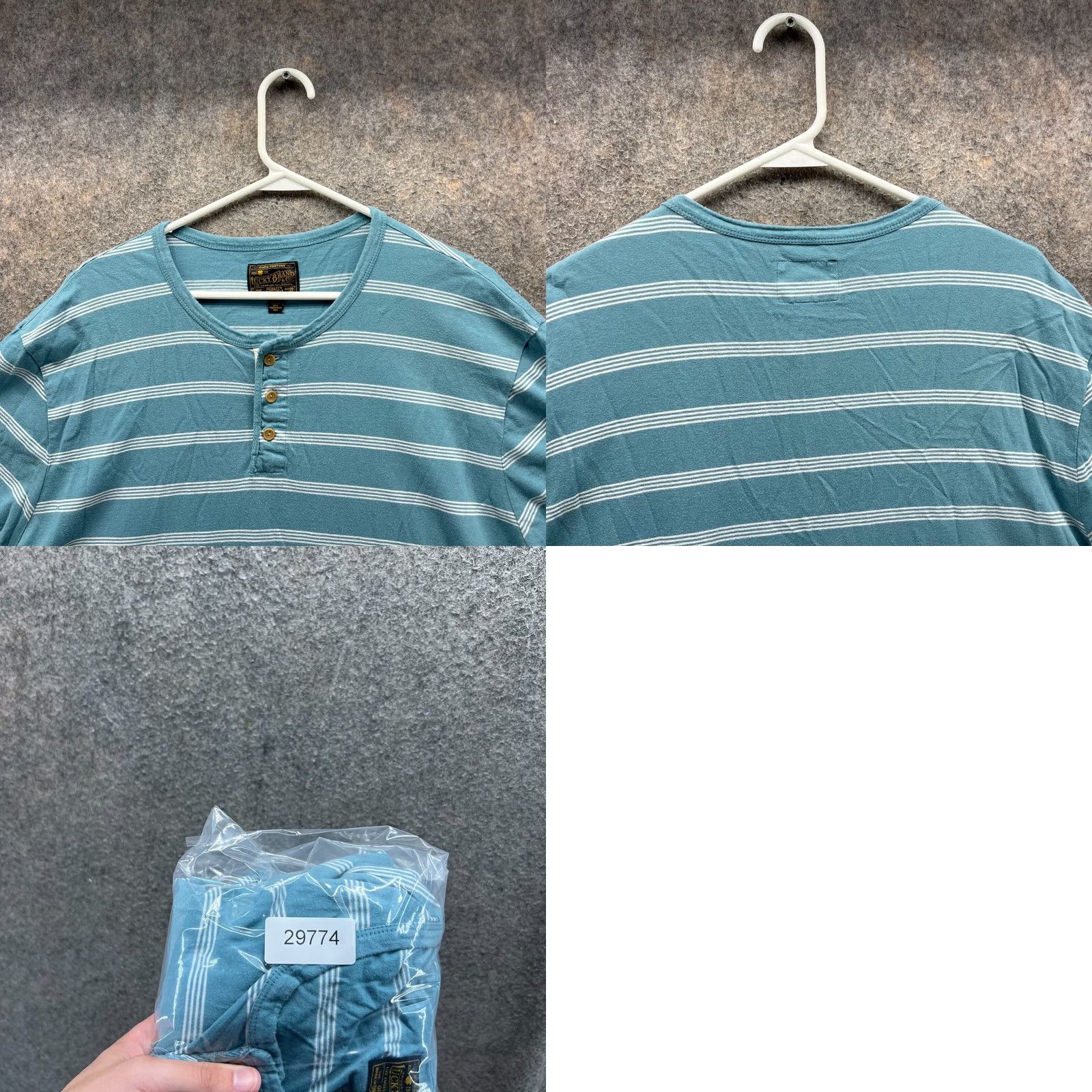 Lucky Brand VINTAGE Lucky Brand Shirt Men 2XL Blue White Striped Cotton Henley Stand Up Collar Size US XXL / EU 58 / 5 - 9 Thumbnail