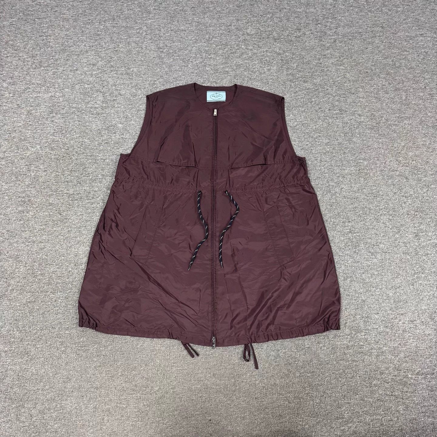 Prada back triangle logo recycled nylon Bordeaux dress 38