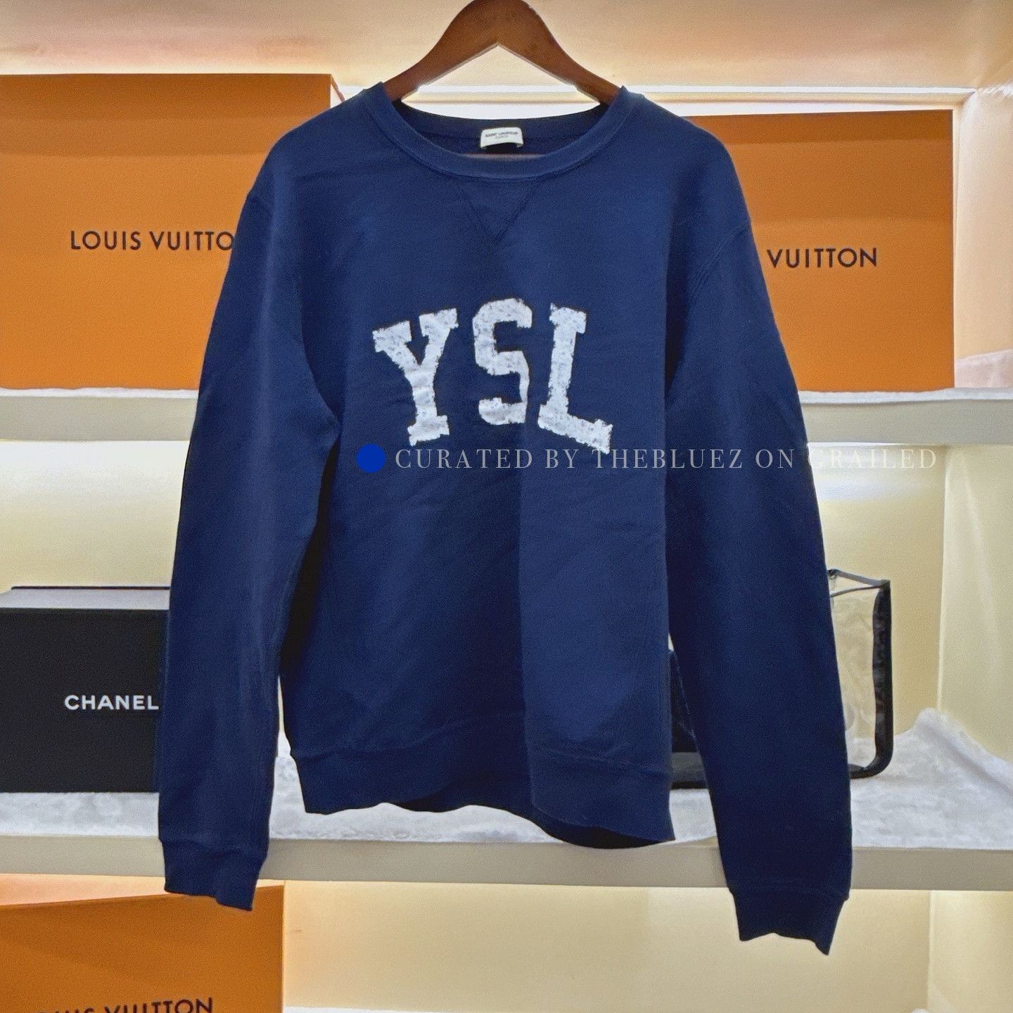 Saint Laurent Paris YSL Logo Sweatshirt in Blue Size US L / EU 52-54 / 3 - 1 Thumbnail