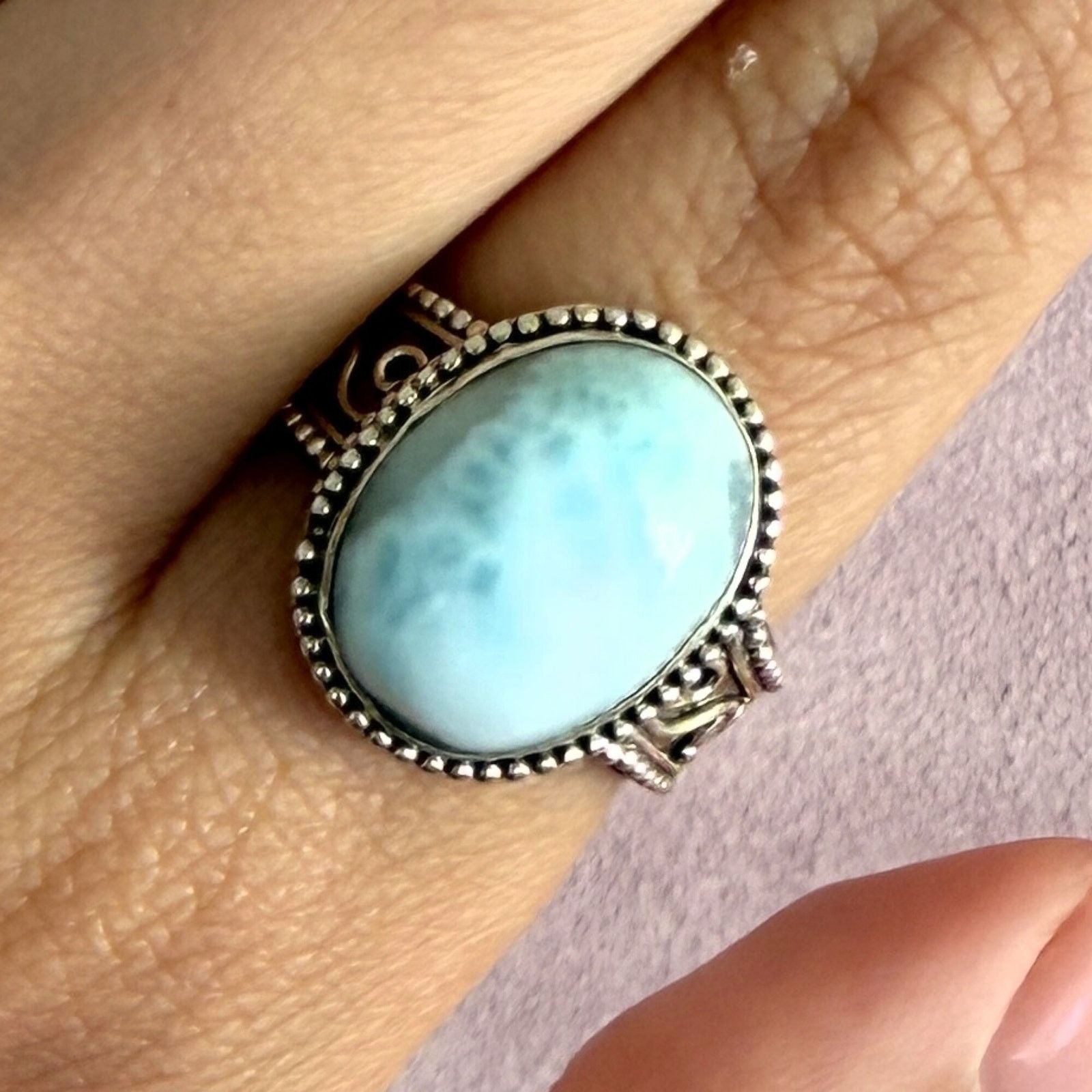 Sterling Silver sterling silver beaded scroll blue larimar ring size 8.75 Size ONE SIZE - 1 Thumbnail