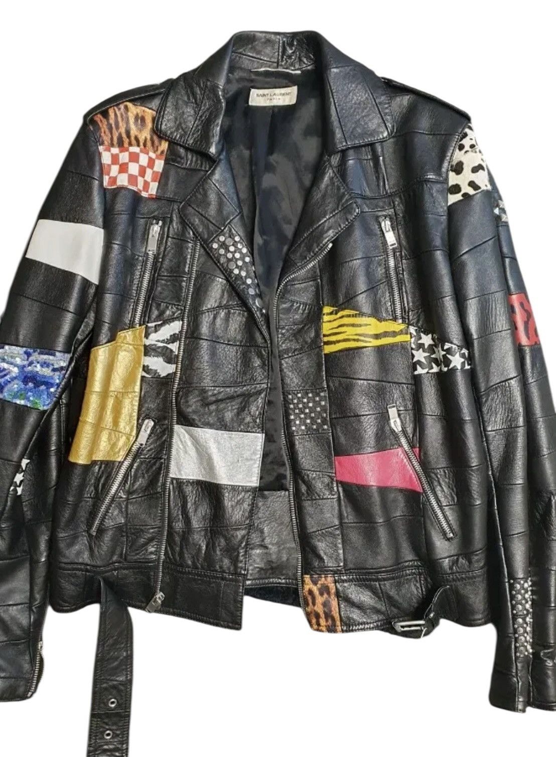 Saint Laurent Paris Saint Laurent Hedi Slimane Patchwork Leather Jacket Size US S / EU 44-46 / 1 - 3 Thumbnail