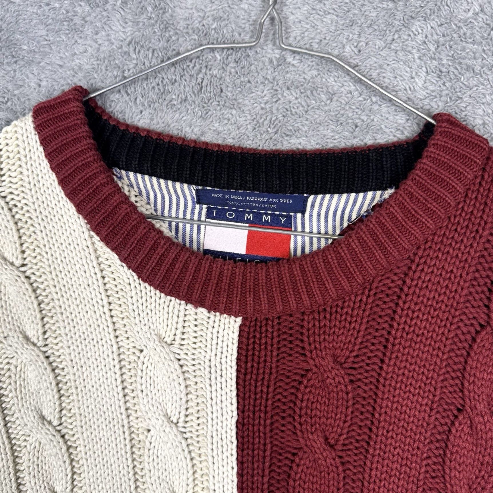 Tommy Hilfiger VINTAGE Tommy Hilfiger Cable Knit Sweater Mens XL Crest Rugby Stripe Pullover Knit Vtg Size US XL / EU 56 / 4 - 7 Thumbnail