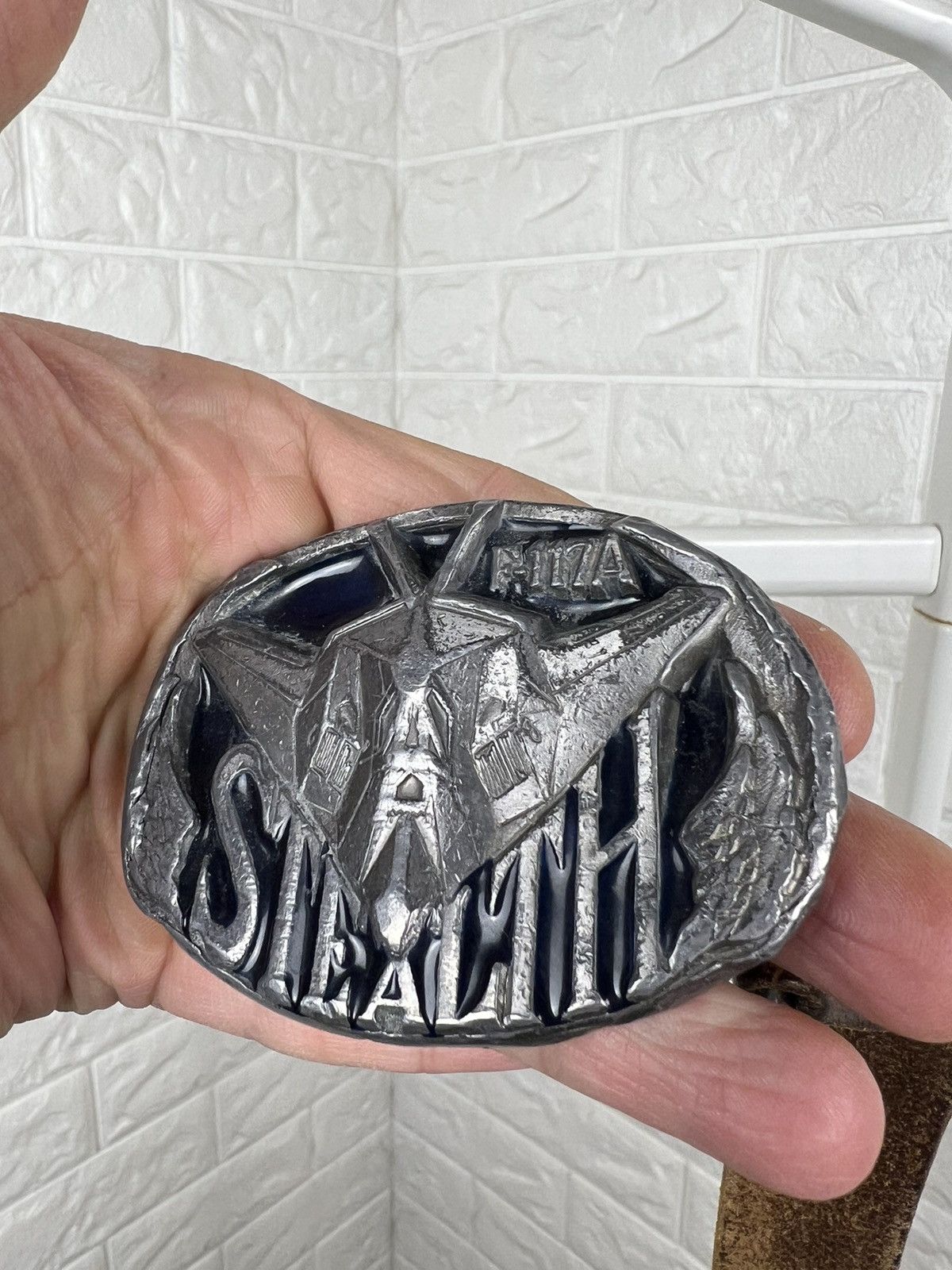 Leather × Vintage Usaf Stealth F-117a Nighthawk Aviation Bronze Belt Buckle Size ONE SIZE - 4 Thumbnail