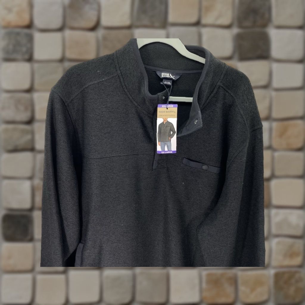 Eddie Bauer Eddie Bauer Sweater Fleece Men 2XL Black Pullover Pockets NWT Shirt 28 Inches Across Chest 30 Inches Shoulders to Waist T Snap Mock Neck Size US XXL / EU 58 / 5 - 1 Thumbnail