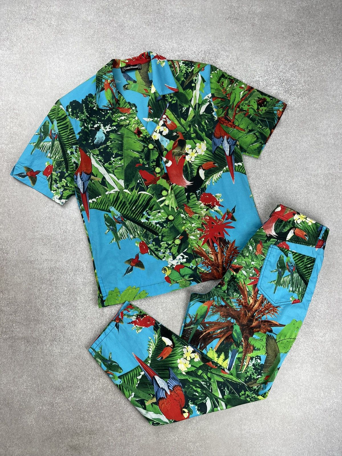 Louis Feraud Suit Blazer Trousers Tropical Bird Print