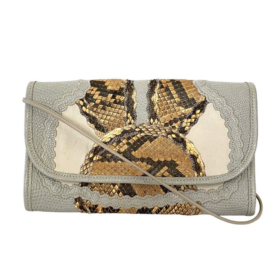 Vintage Carlos Falchi Vintage Snakeskin Gray Leather Clutch Handbag Size ONE SIZE - 1 Thumbnail