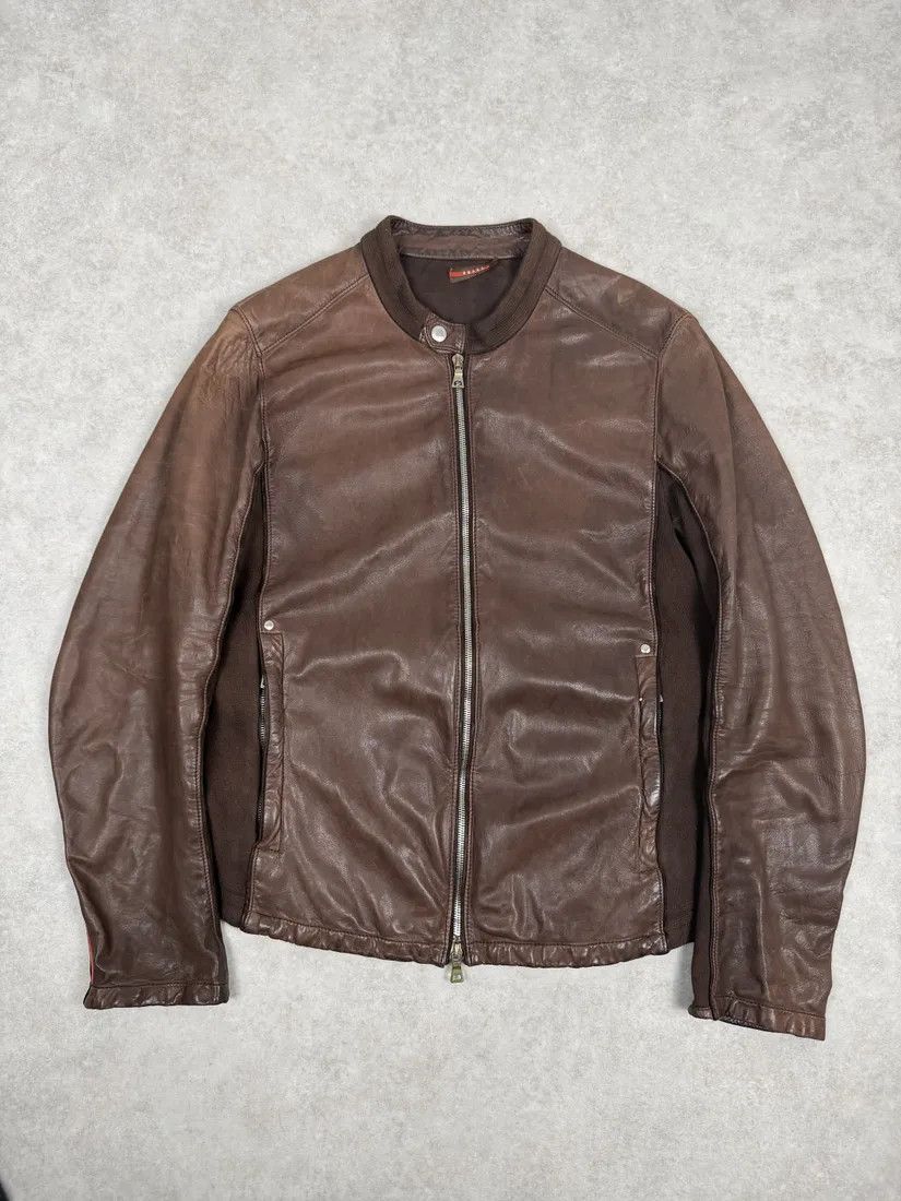 Prada AW2006 Prada Brown Hybrid Linea Rossa Leather Biker Jacket Size US S / EU 44-46 / 1 - 4 Thumbnail