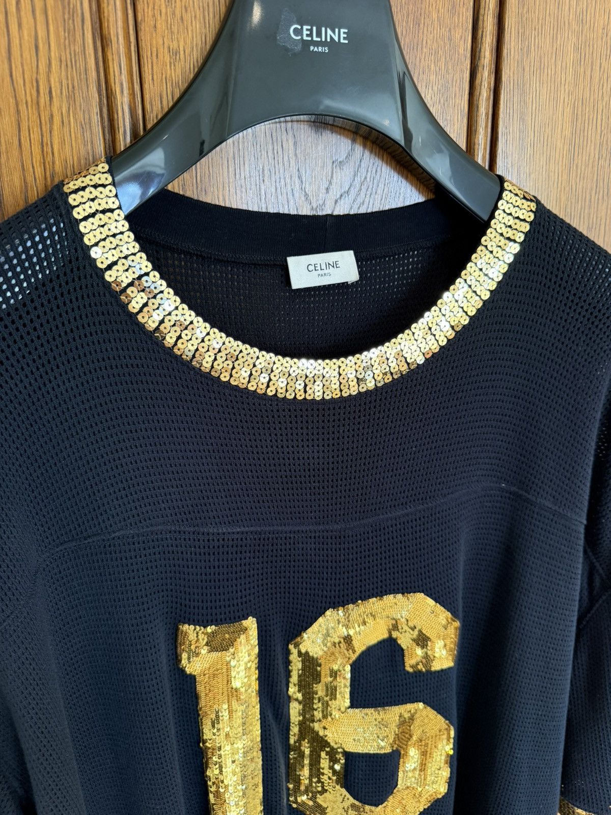 Celine $1.74k SS23 Celine 16 black gold sequin logo jersey t shirt Size US S / EU 44-46 / 1 - 11 Thumbnail