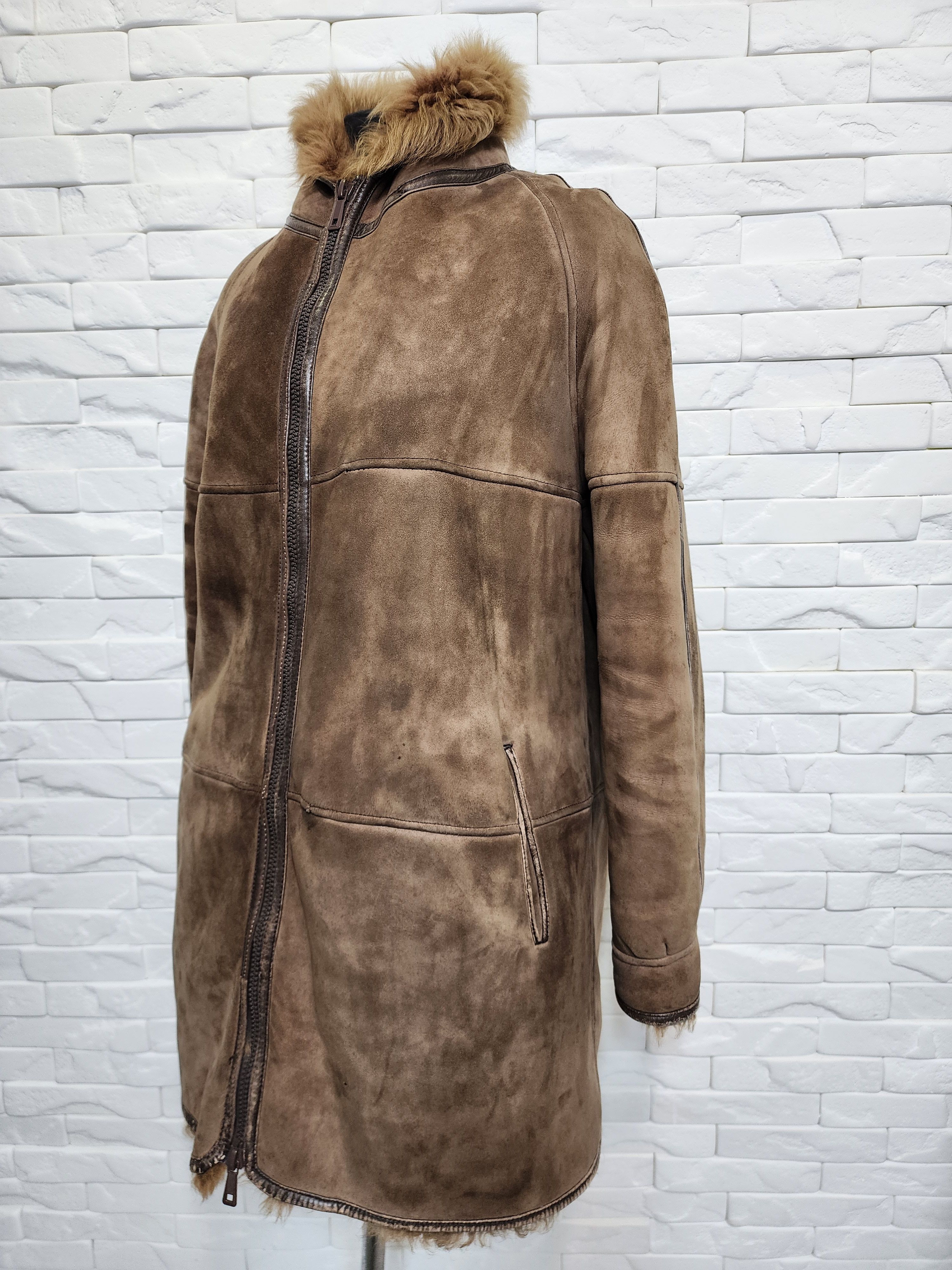 Genuine Leather Brown Sheepskin Coat: Genuine Fur, Plastic Zipper. Size XL / US 12-14 / IT 48-50 - 2 Thumbnail