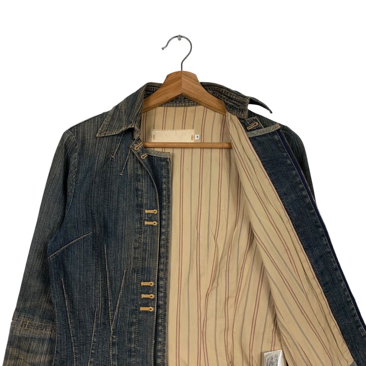 Japanese Brand Trashed Zipper Jeans Jacket Womens Denim Jacket #2061-C89 Size XS / US 0-2 / IT 36-38 - 10 Thumbnail