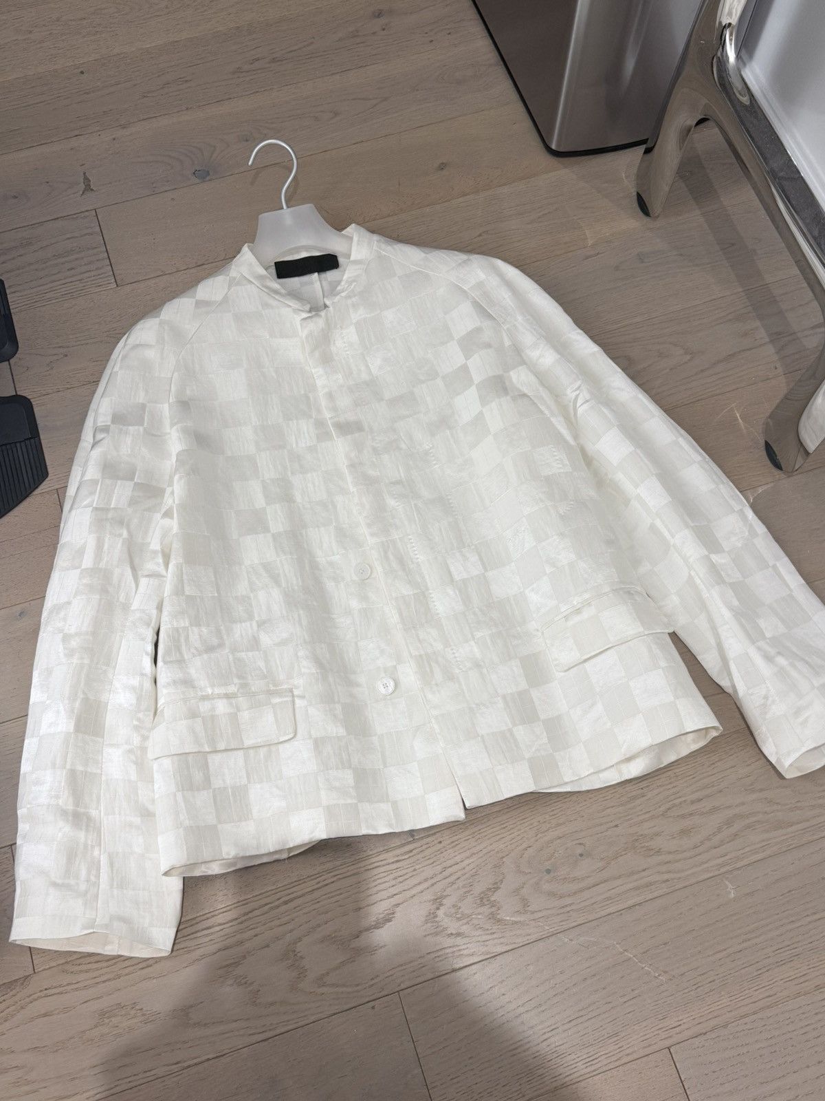 Haider Ackermann White linen and silk checkered jacket Size US M / EU 48-50 / 2 - 1 Thumbnail