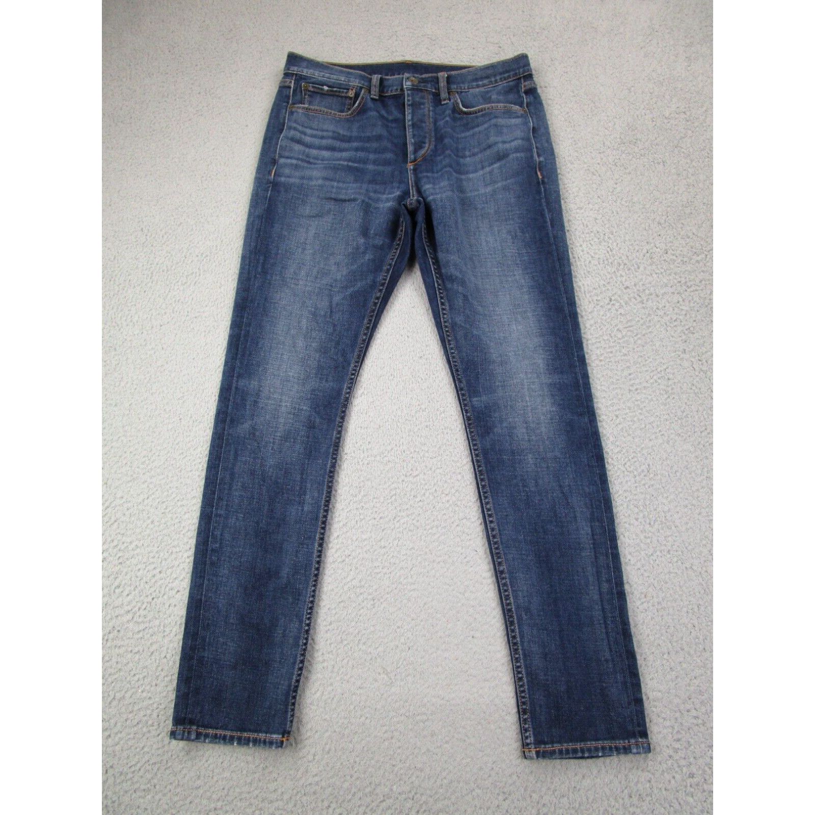 image of Rag Bone Rag & Bone Jeans Mens 32X32 Dark Blue Skinny Slim Tapered Denim Pants Distressed in White