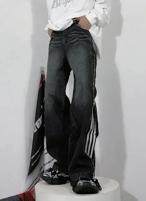 Designer × Japanese Brand × Vintage striped pattern zip embellished jeans Size US 31 - 2 Thumbnail