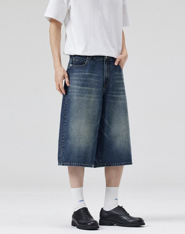 Japanese Brand Men's straight wide-leg loose American baggy denim shorts Size US 32 / EU 48 - 3 Thumbnail
