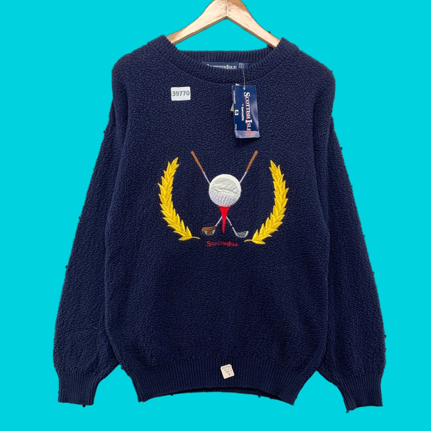 VINTAGE Bernette Golf Knit Sweater Men Small Blue Crew Neck Long Sleeve Pullover Knit USA Sports 90s Mens