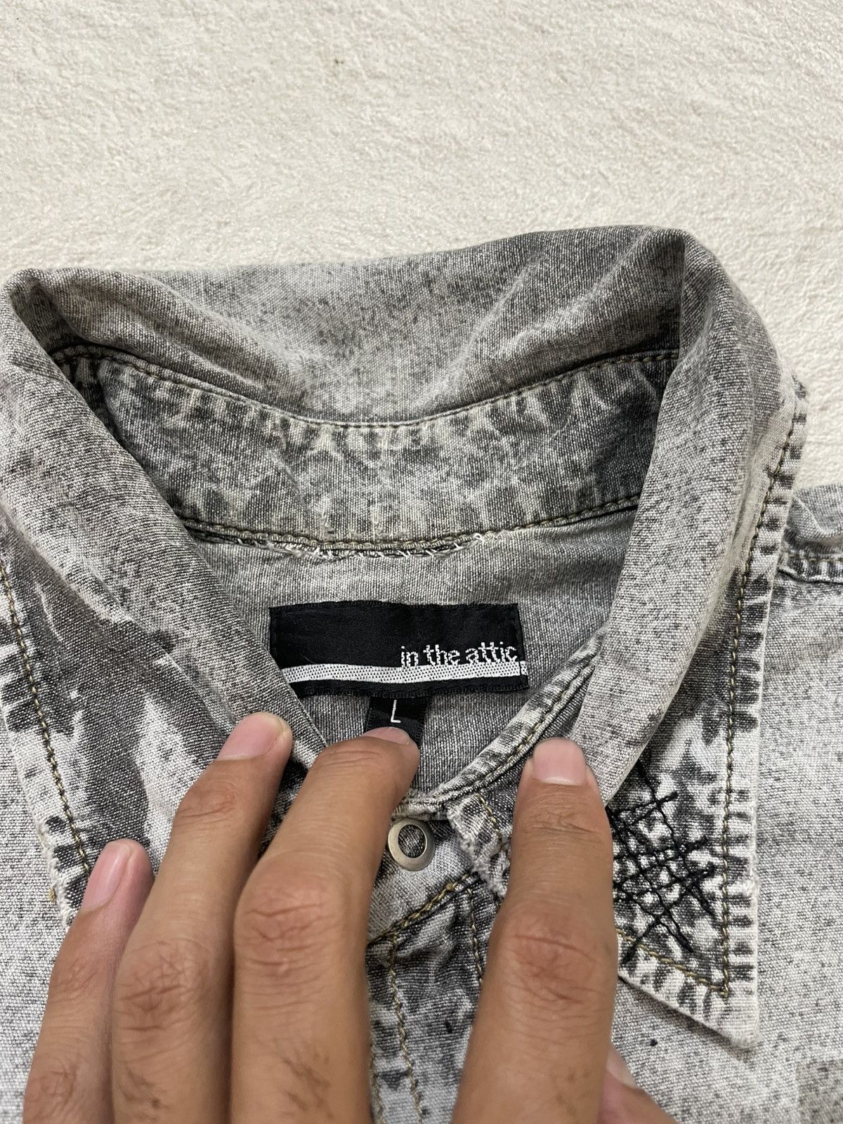 Le Grande Bleu (L.G.B.) 00s intheattic Washed Grey Denim Text Print Distressed poem Size US L / EU 52-54 / 3 - 6 Thumbnail